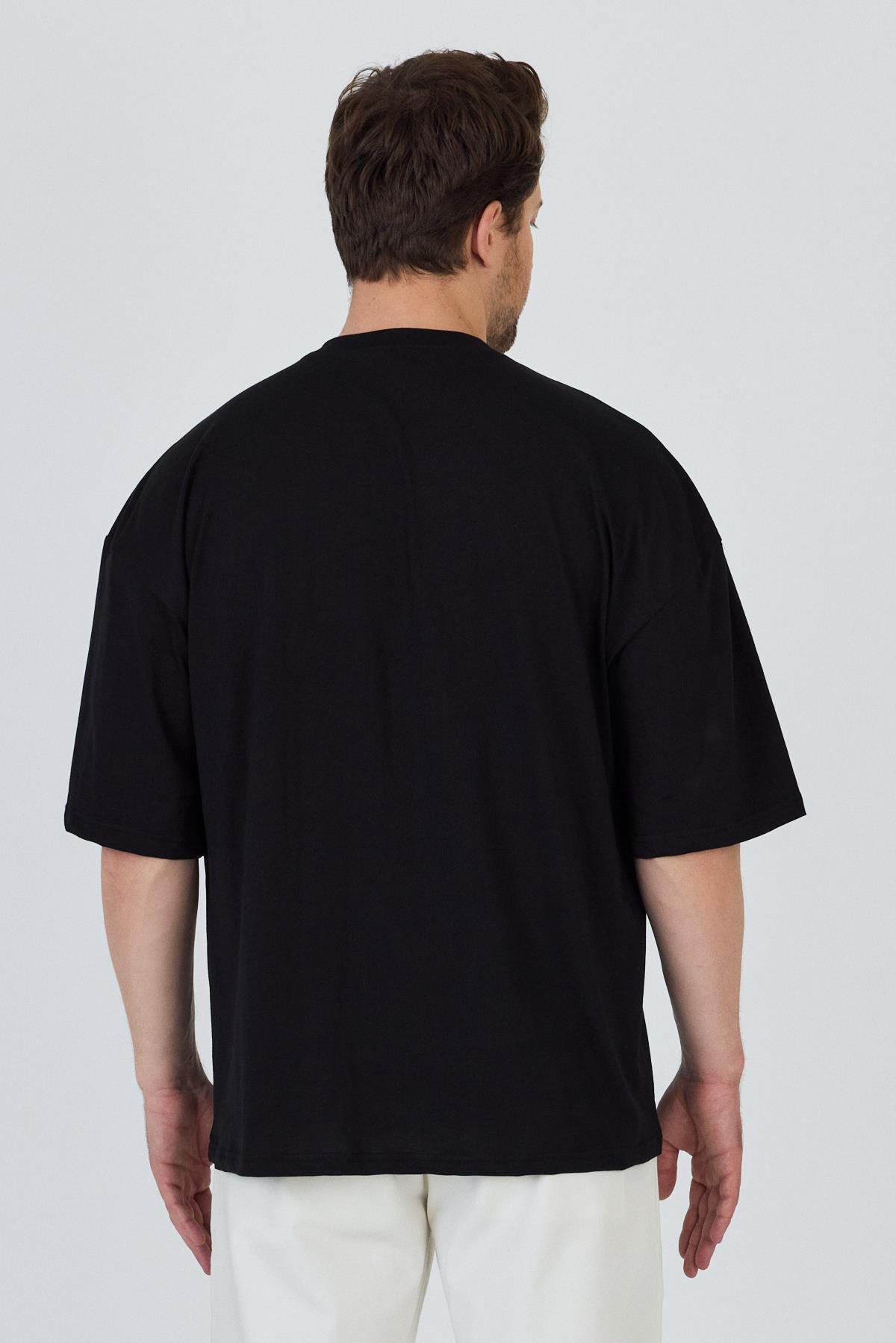 Erkek Ön Geniş Garnili T-shirt Oversize