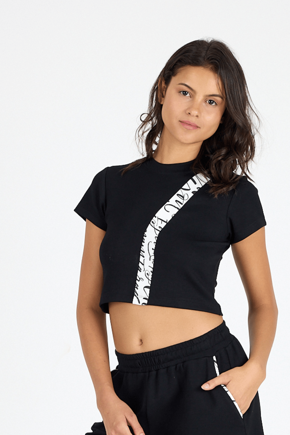 Kadın Ön Şerit Detaylı Body Crop