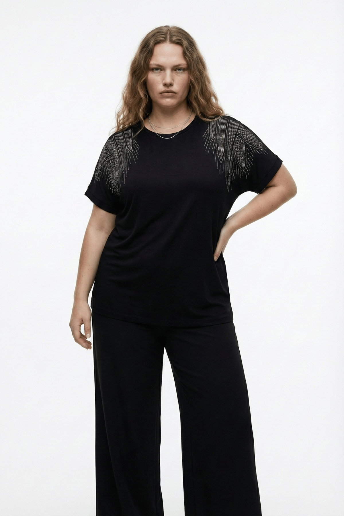 Bambu Bluz Yarasa Kol Taş Detaylı M-6XL