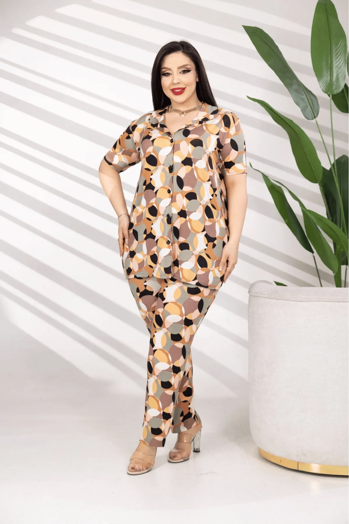 Bambu Gömlek Yakalı Boydan Düğmeli Pijama Takımı Büyük Beden Battal