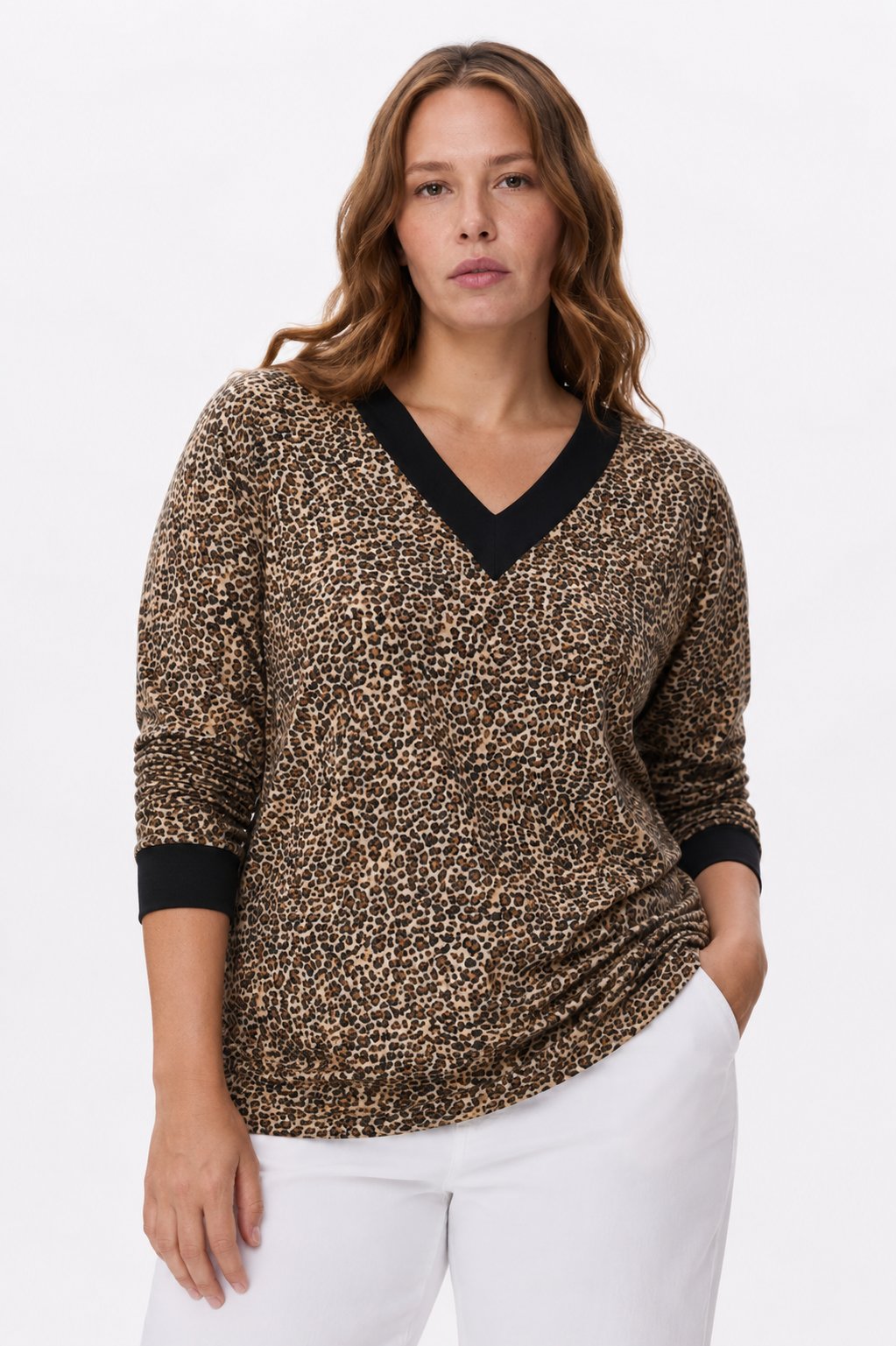 BAMBU KUMAŞ V YAKA LEOPAR DESEN BLUZ