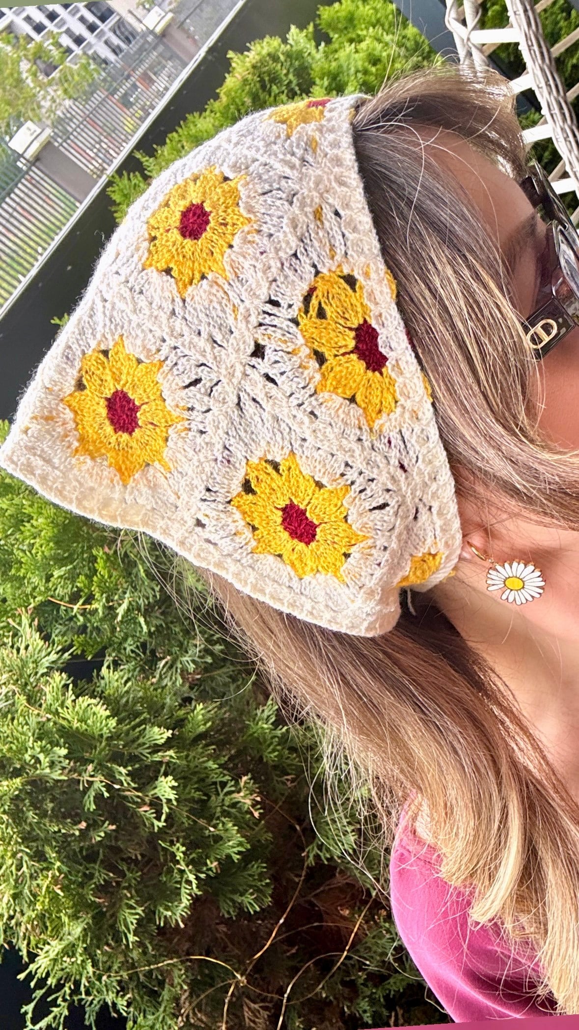 Ayçiçeği Desenli Örgü Bandana