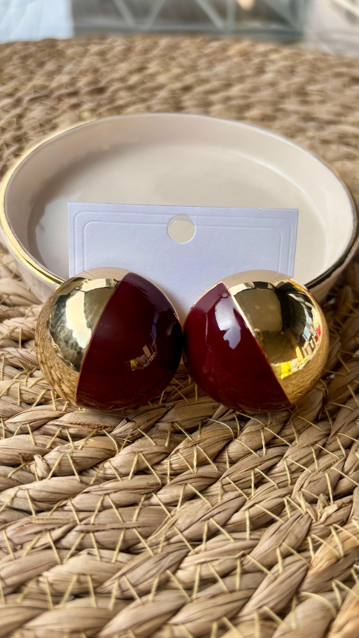 Bordo Gold Top Küpe
