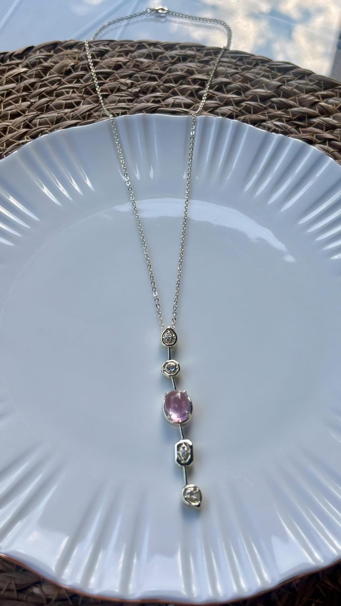 Çakra Pembe Taşlı Y Kolye