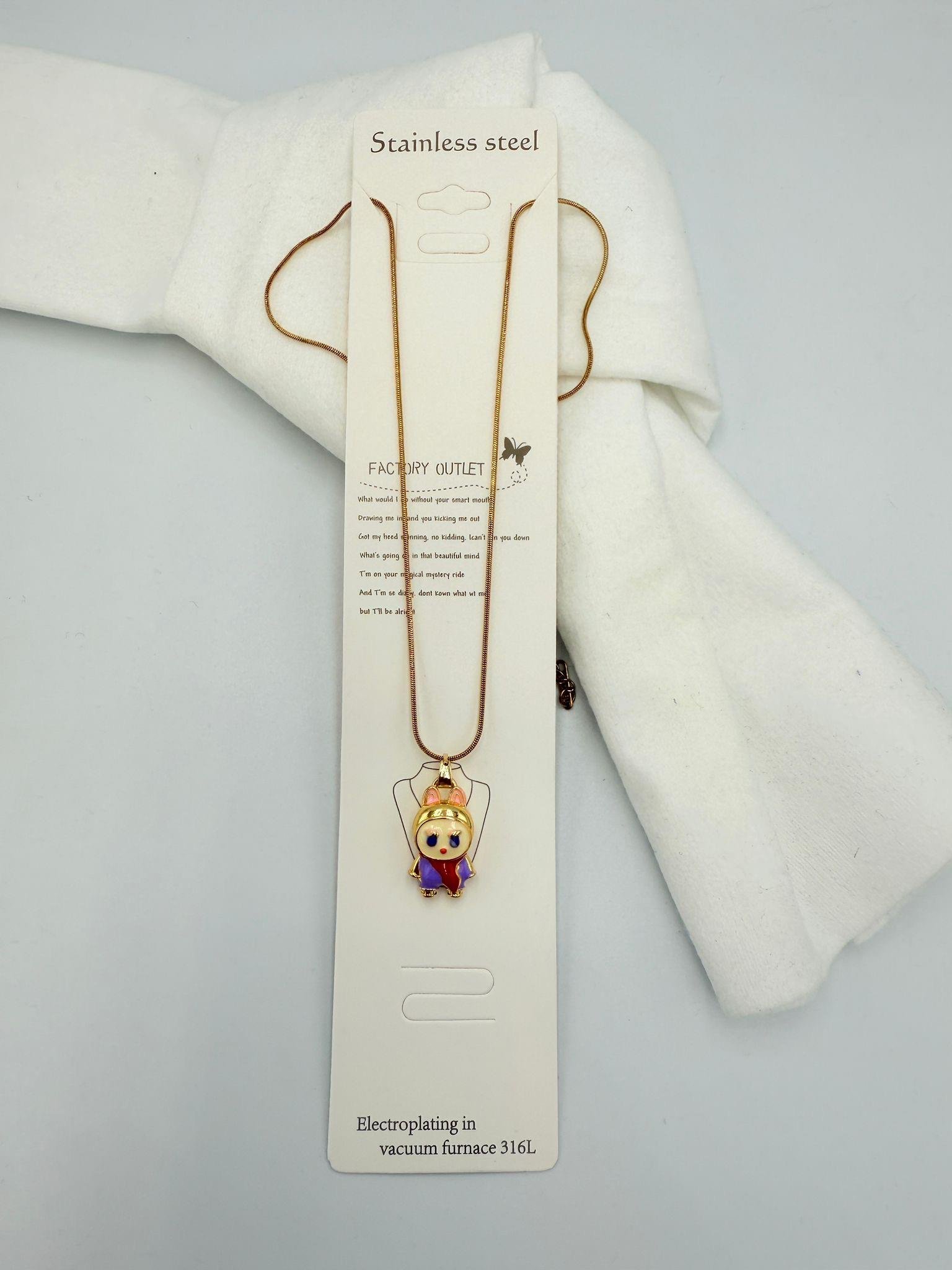 Çelik Labubu Mor Kolye