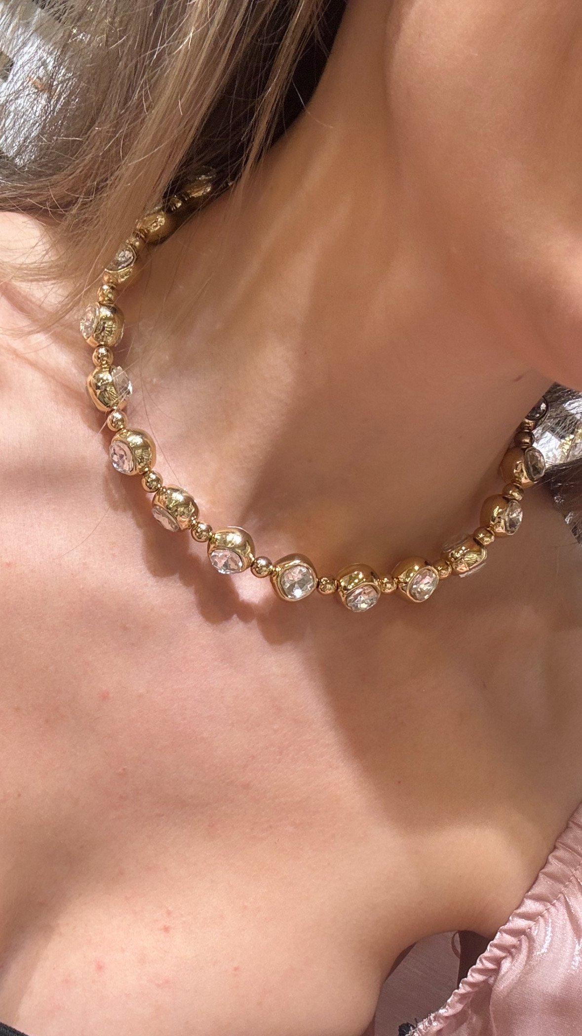 Gold Büyük Taşlı Choker Kolye