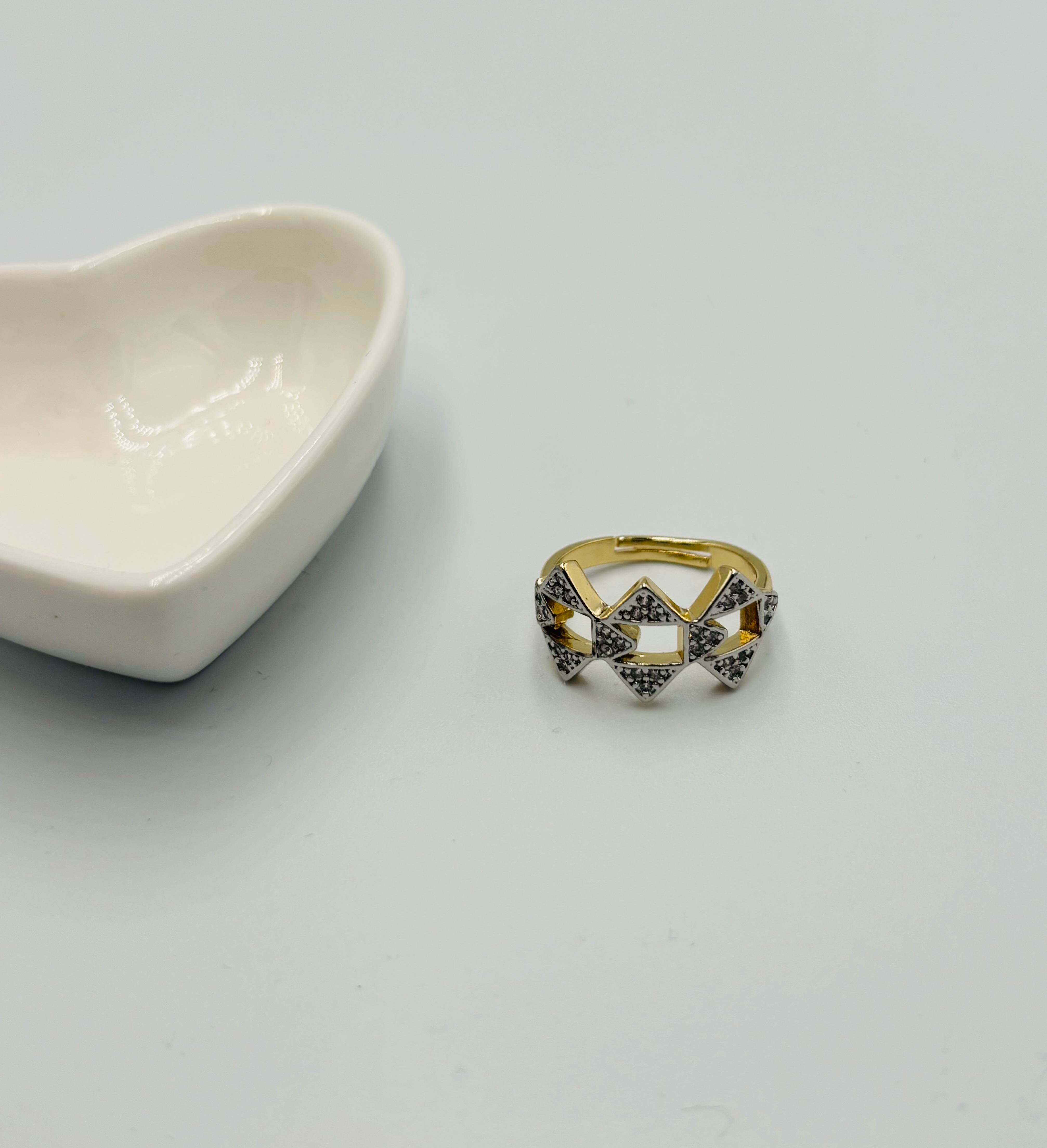 Gold Gümüş Taşlı Desenli Ayarlanabilir Yüzük
