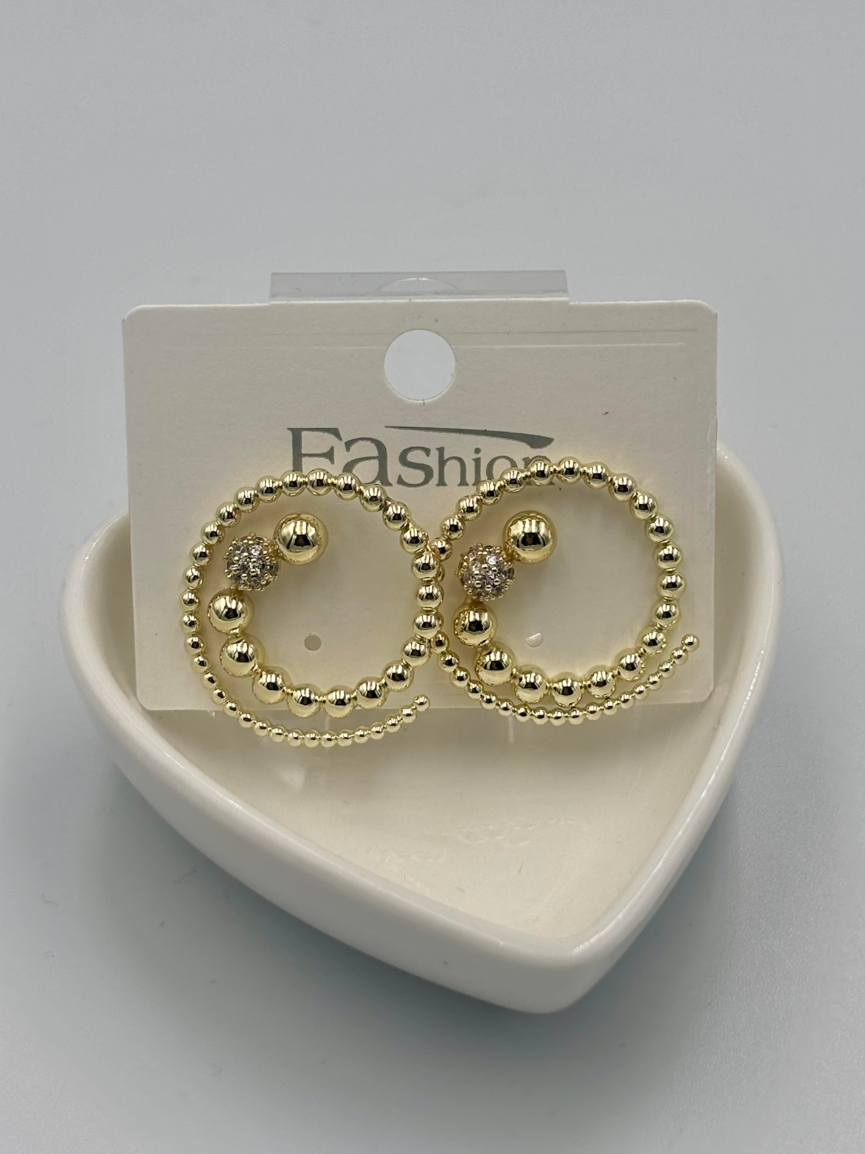 Gold Gümüş Taşlı Yarım Halka Küpe