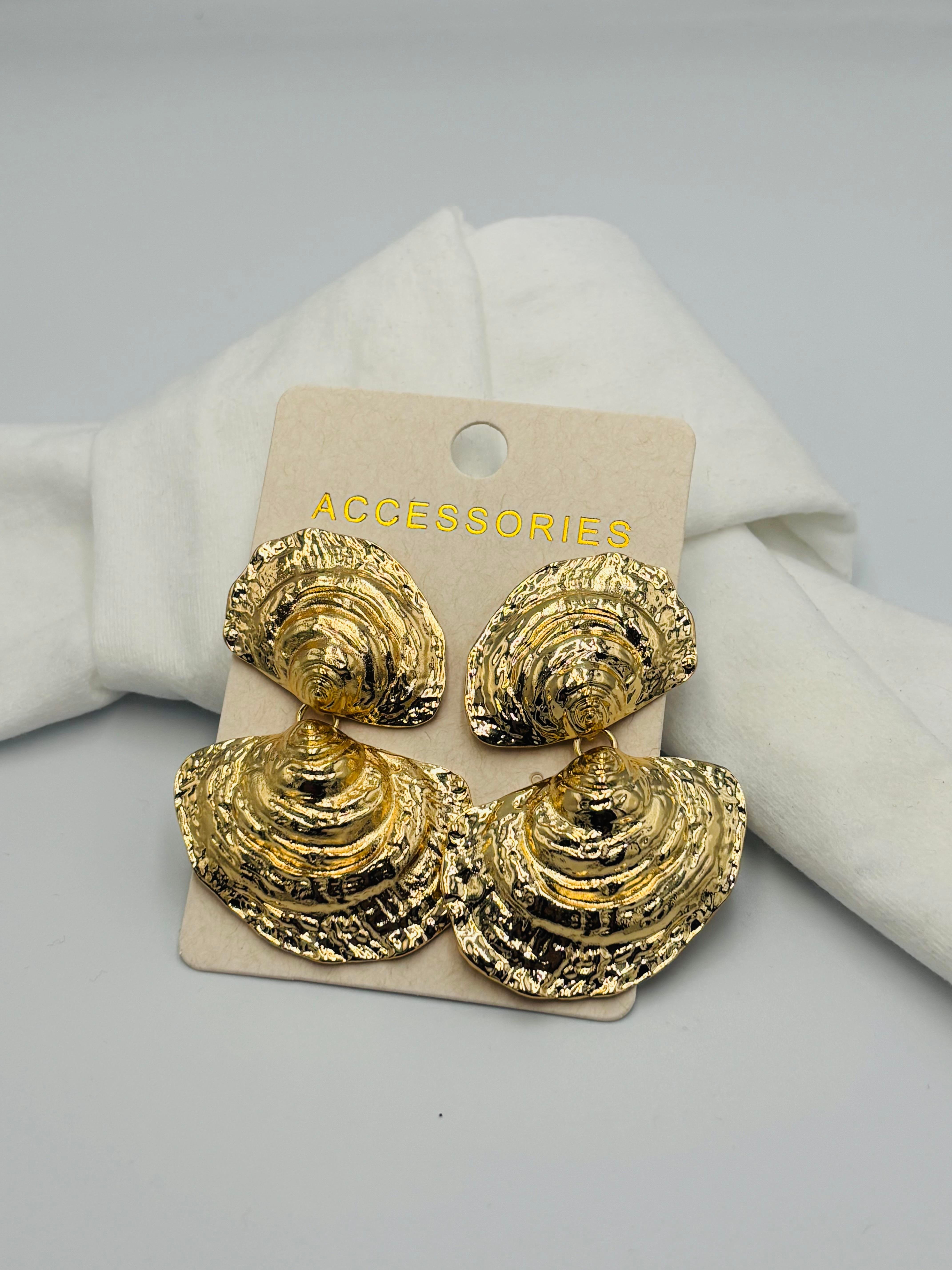 Gold İkili Deniz Kabuğu Küpe