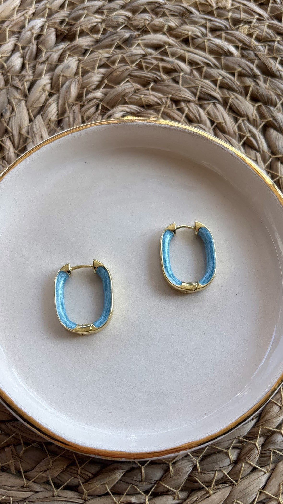 Gold Mavi Detaylı Halka Küpe