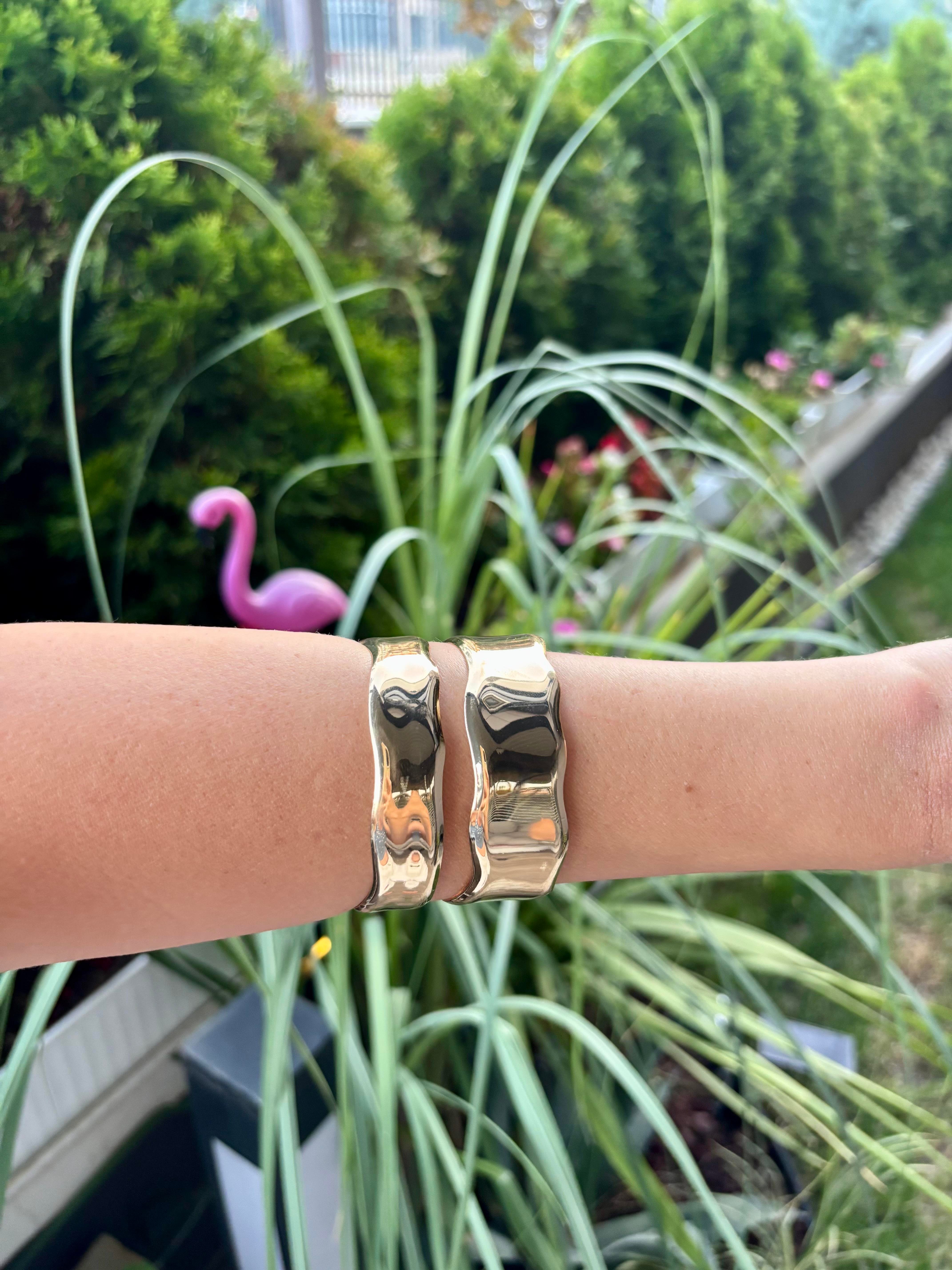 Gold Renk Çift Görünümlü Plaka Bileklik