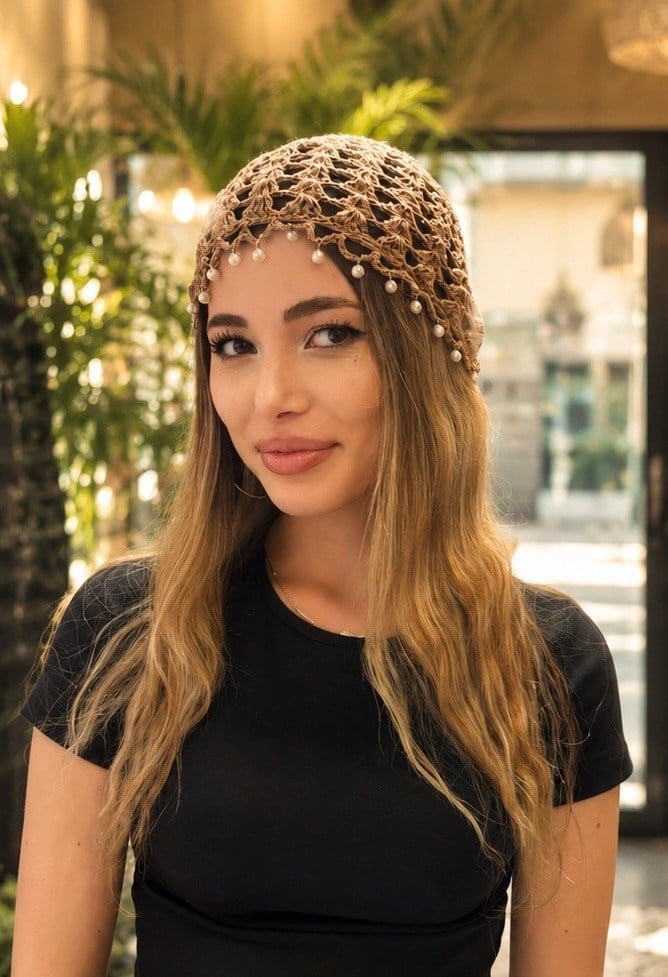 Kahverengi İncili Bandana