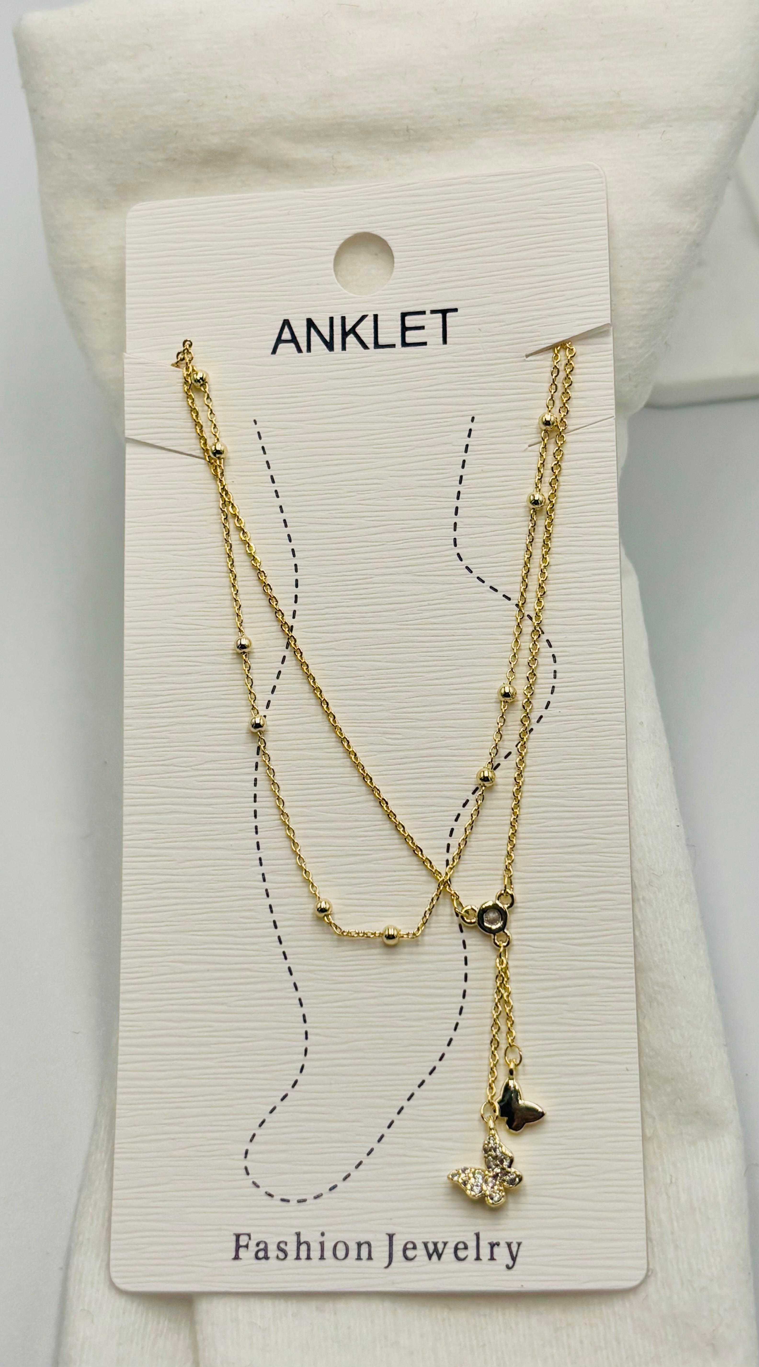 Kelebekli Çift Zincirli Gold Halhal