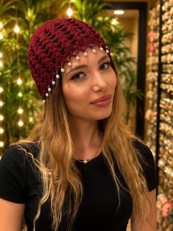 Kırmızı İncili Bandana