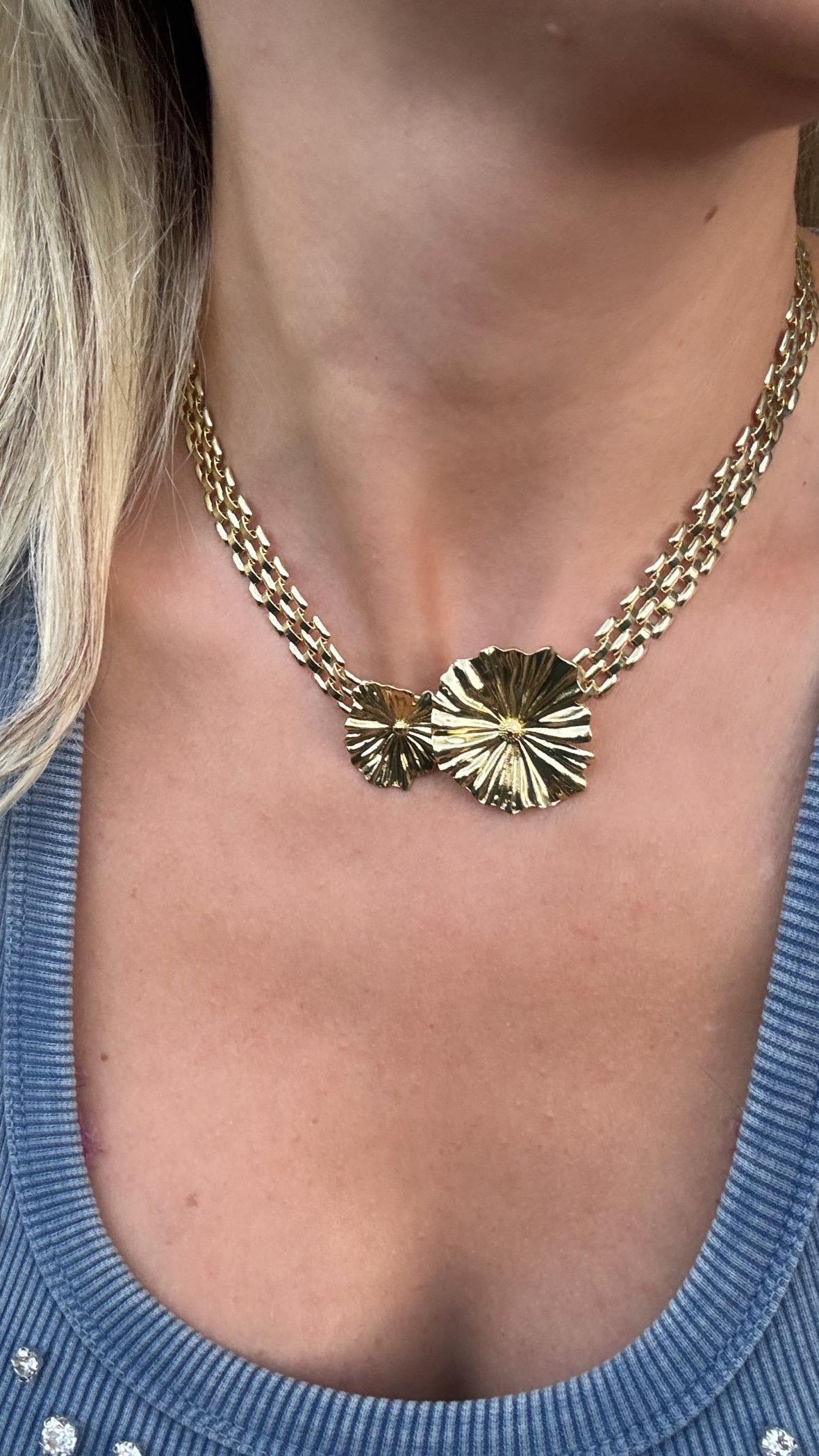 Premium Gold Chocker İkili Çiçek Kolye