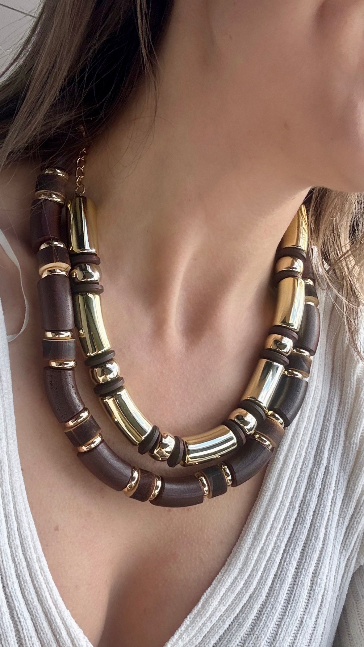 Premium Marka  Ahşap Detaylı 2'li Kolye