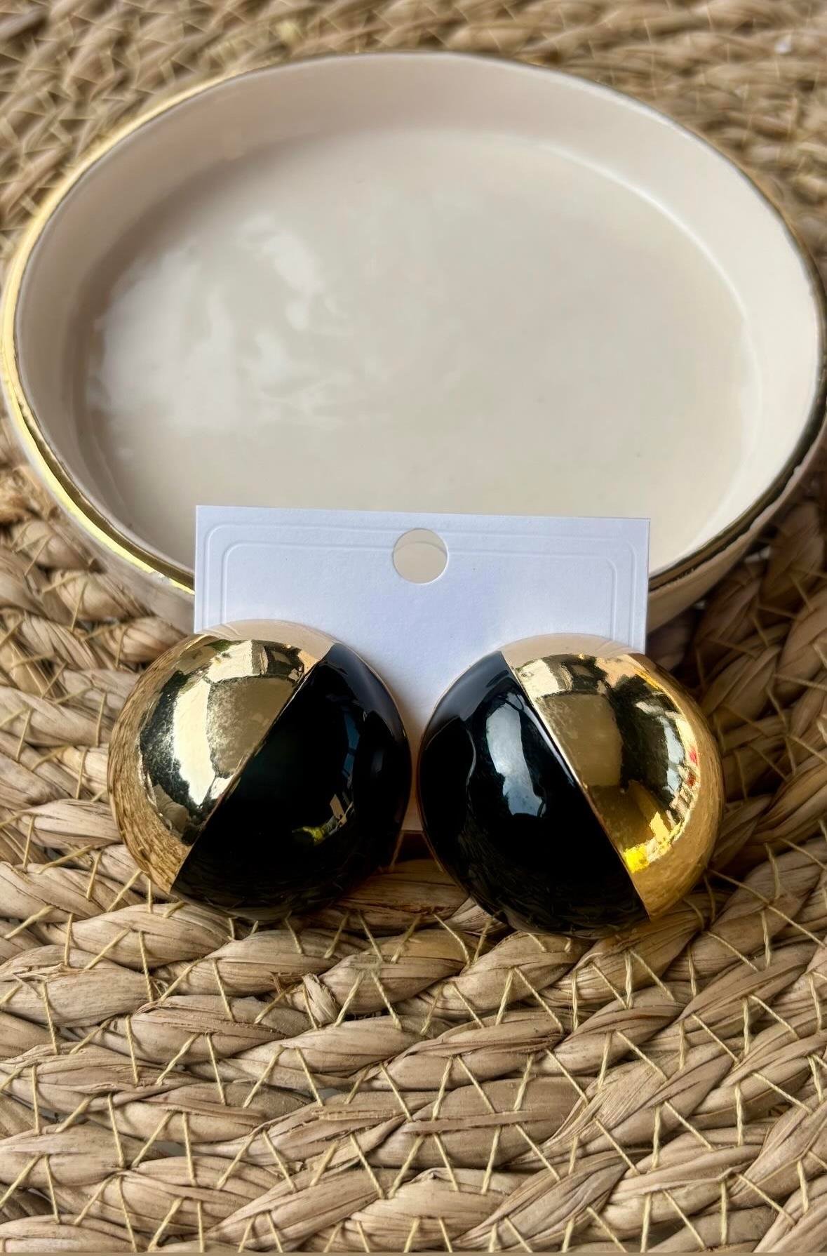 Siyah Gold Top Küpe