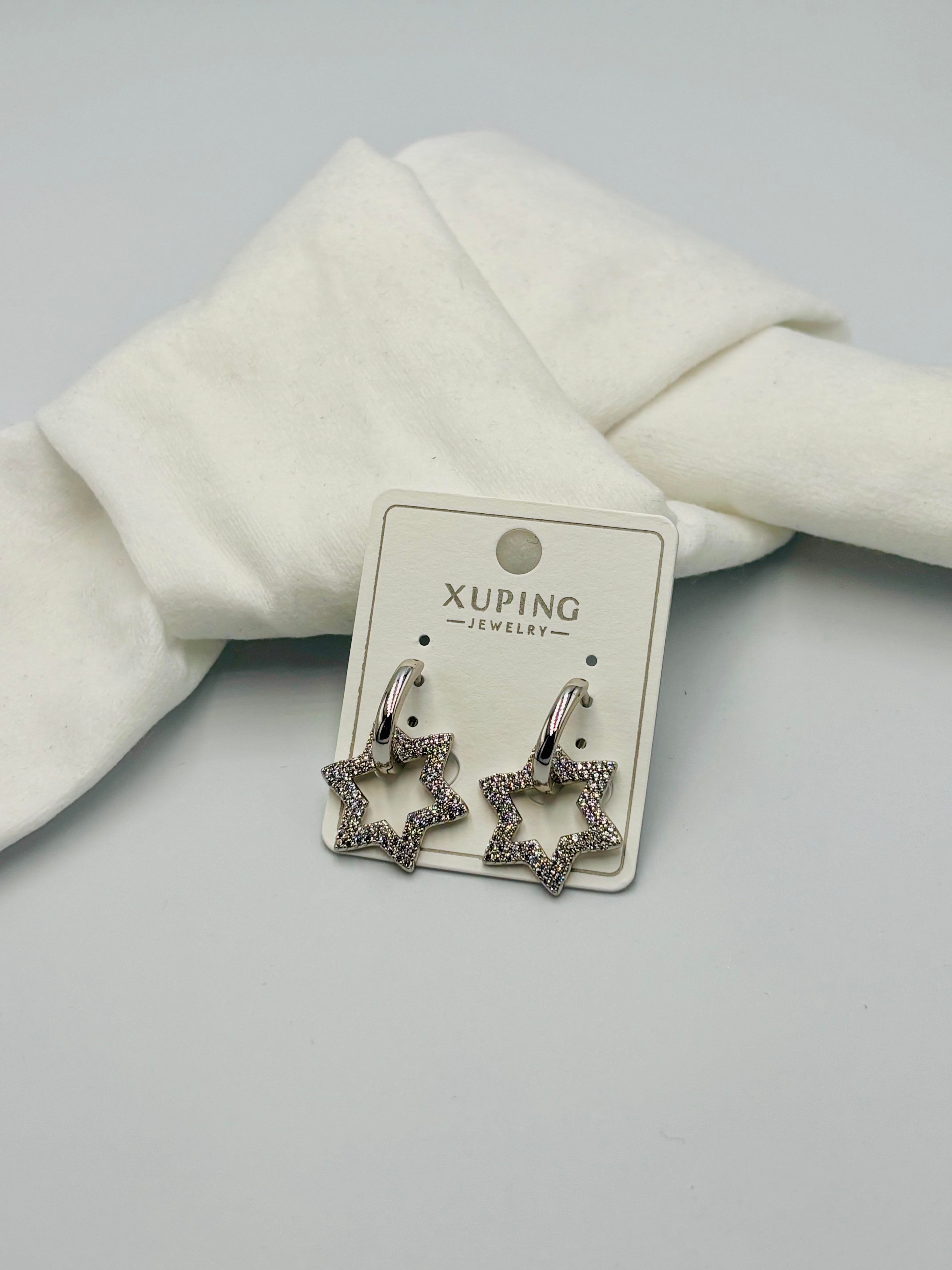 Xuping Gümüş Renk Taşlı Yıldız Model Küpe