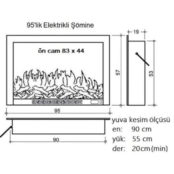 ALAZ EFEKT 95'LİK ELEKTRİKLİ ŞÖMİNE
