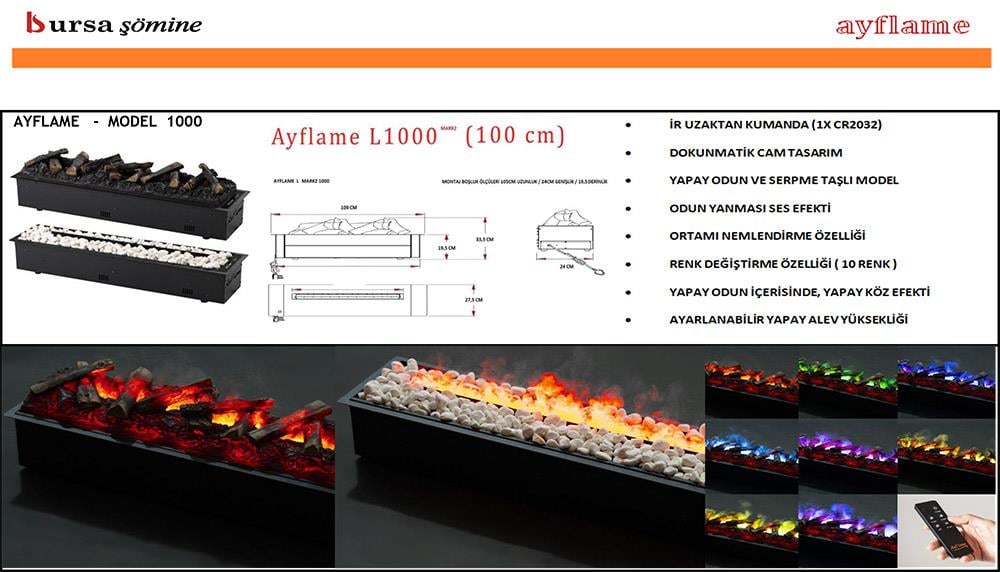 AYFLAME 100'LÜK 3 BOYUTLU ELEKTRİKLİ ŞÖMİNE