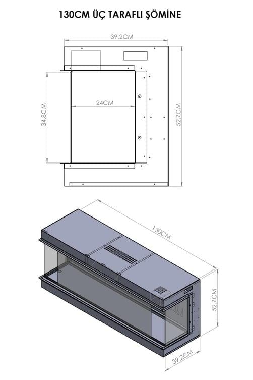 KORVİSTA 130'LUK 3 TARAFI AÇIK ELEKTRİKLİ ŞÖMİNE