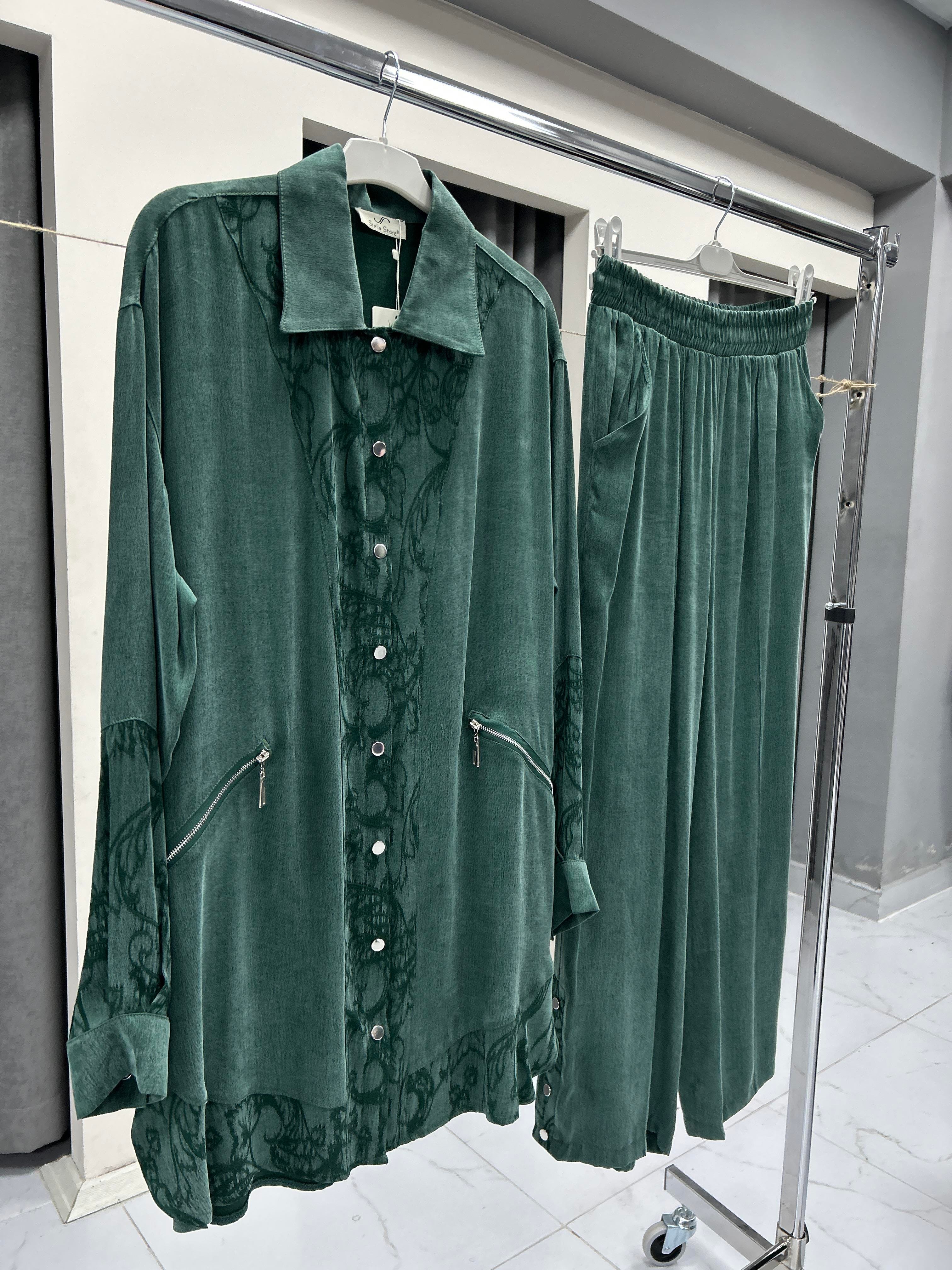 1238 STELLA STORE PATI VE KOLU KENDINDEN DESENLI TAKIM - ZÜMRÜT