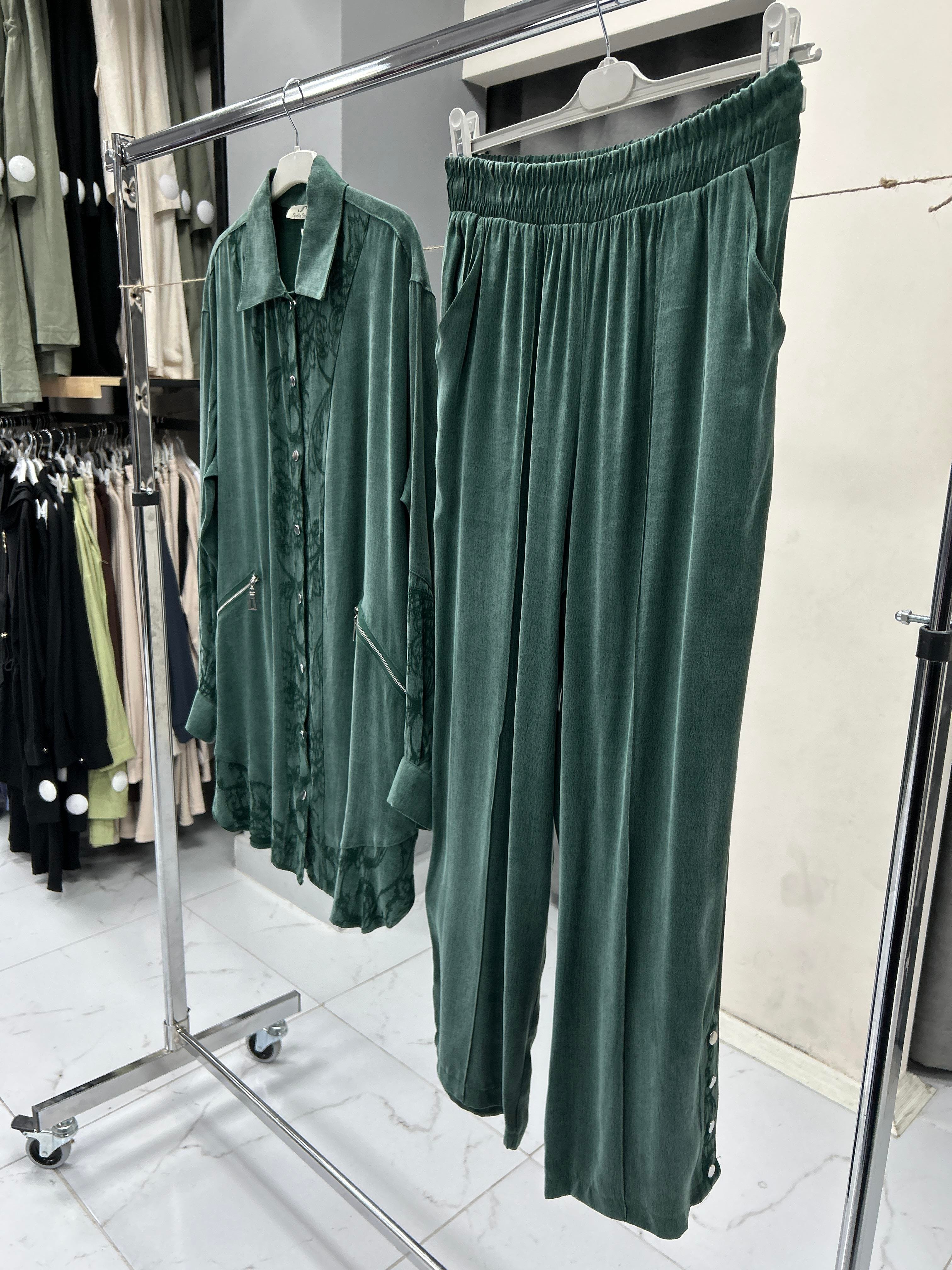 1238 STELLA STORE PATI VE KOLU KENDINDEN DESENLI TAKIM - ZÜMRÜT