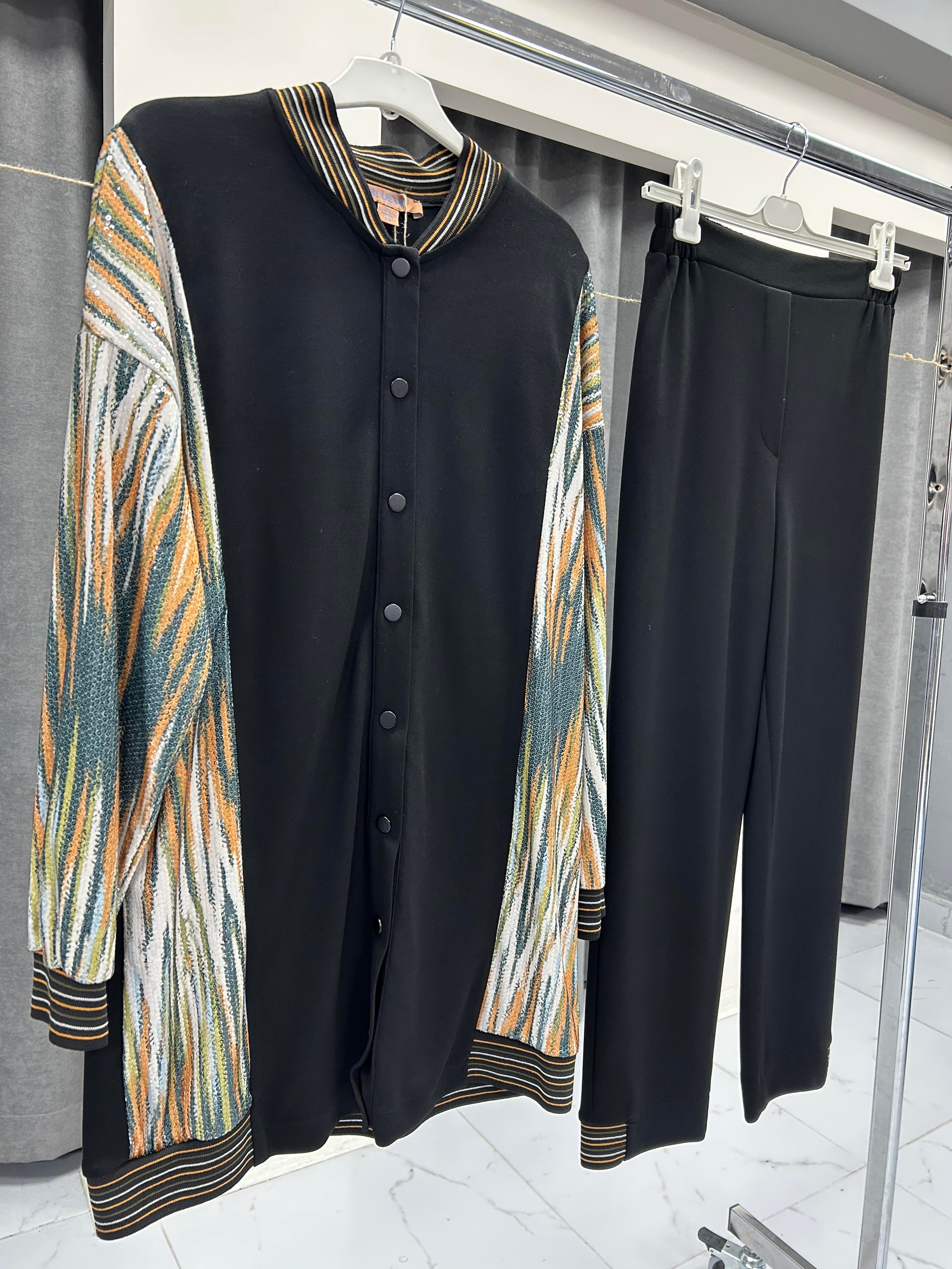 2462-CP-25K BLUEVA MODAL & PULPAYET CEKET PANTOLON TAKIM - SİYAH