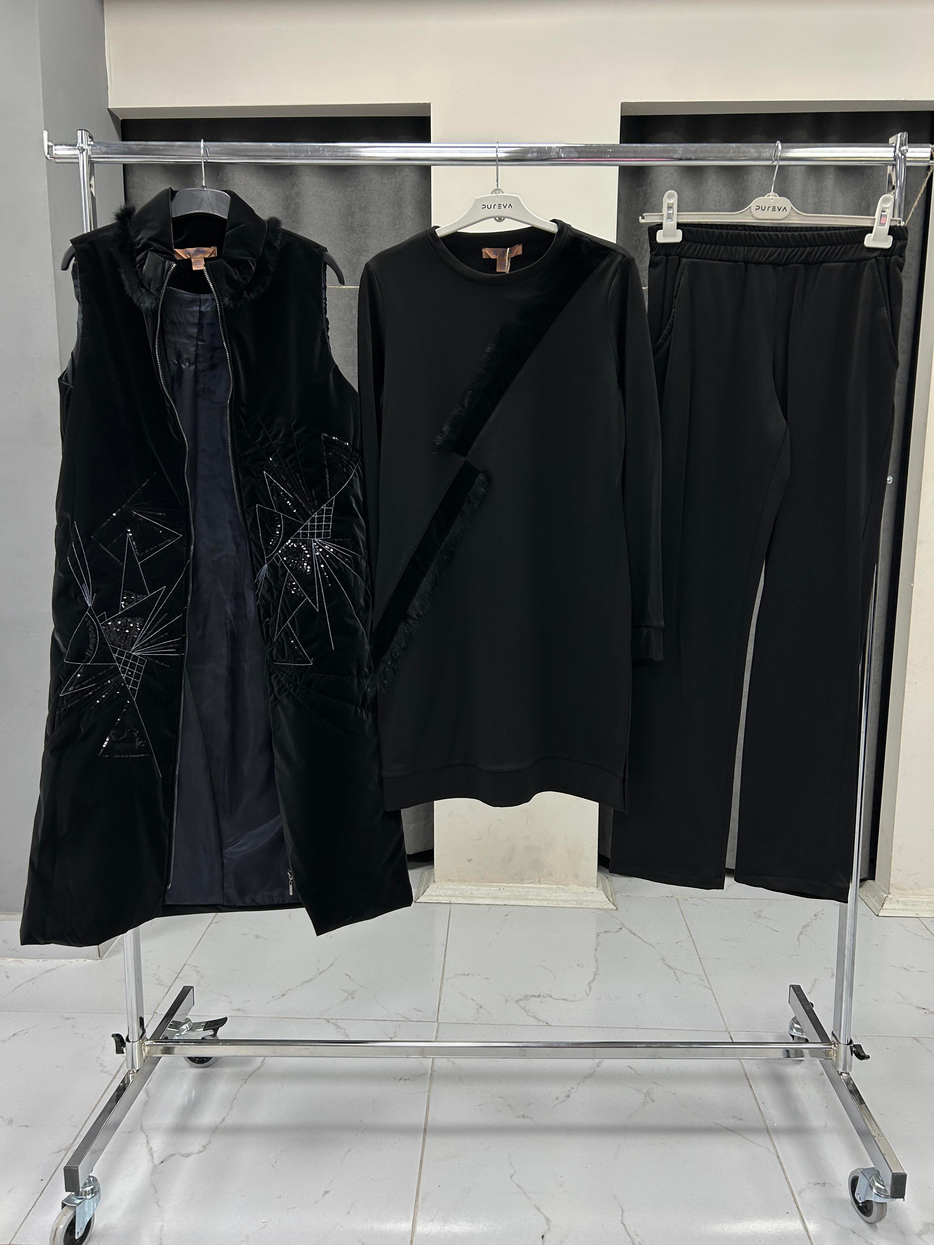 2496-TYP-25K BLUEVA SCUBA TUNİK & KAPİTONE YELEK PANTOLON TAKIM - SİYAH