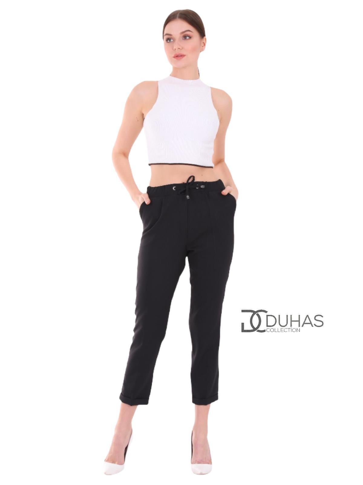 252 DUHAS KADIN KREP KUMAŞ DOUBLE PANTOLON - SİYAH
