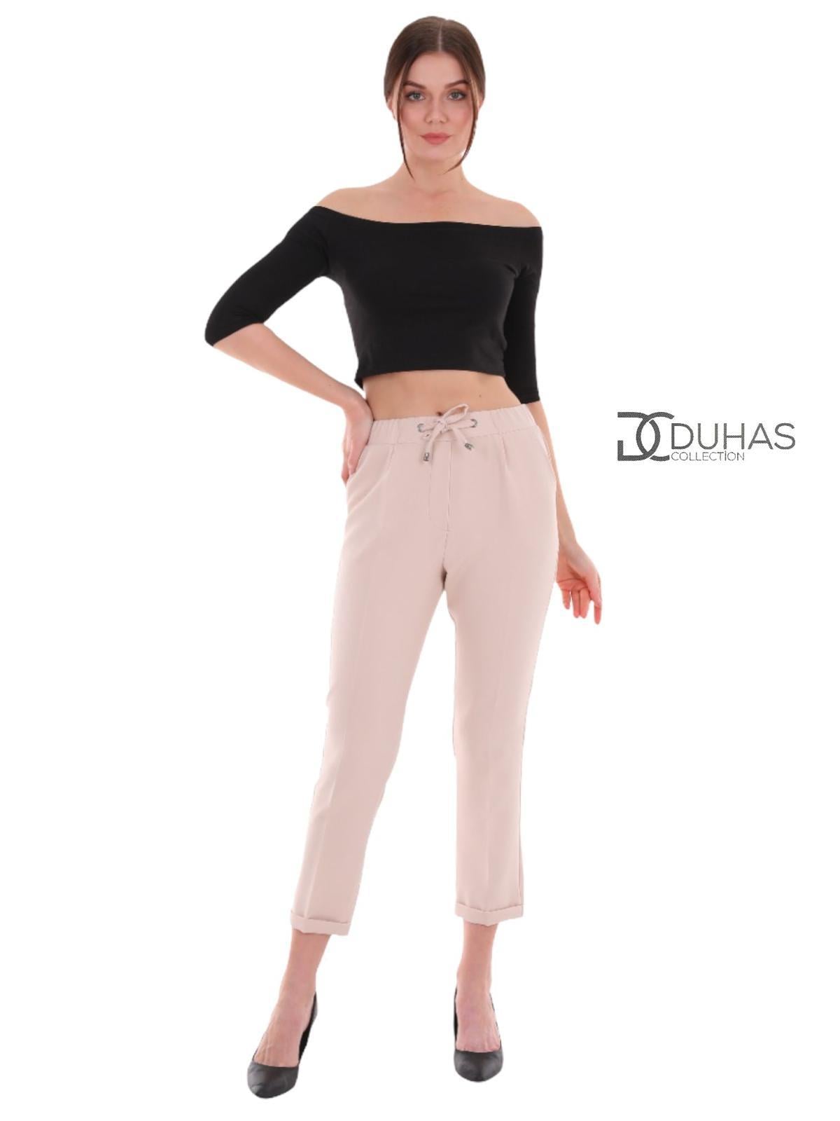 252 DUHAS KADIN KREP KUMAŞ DOUBLE PANTOLON - KREM