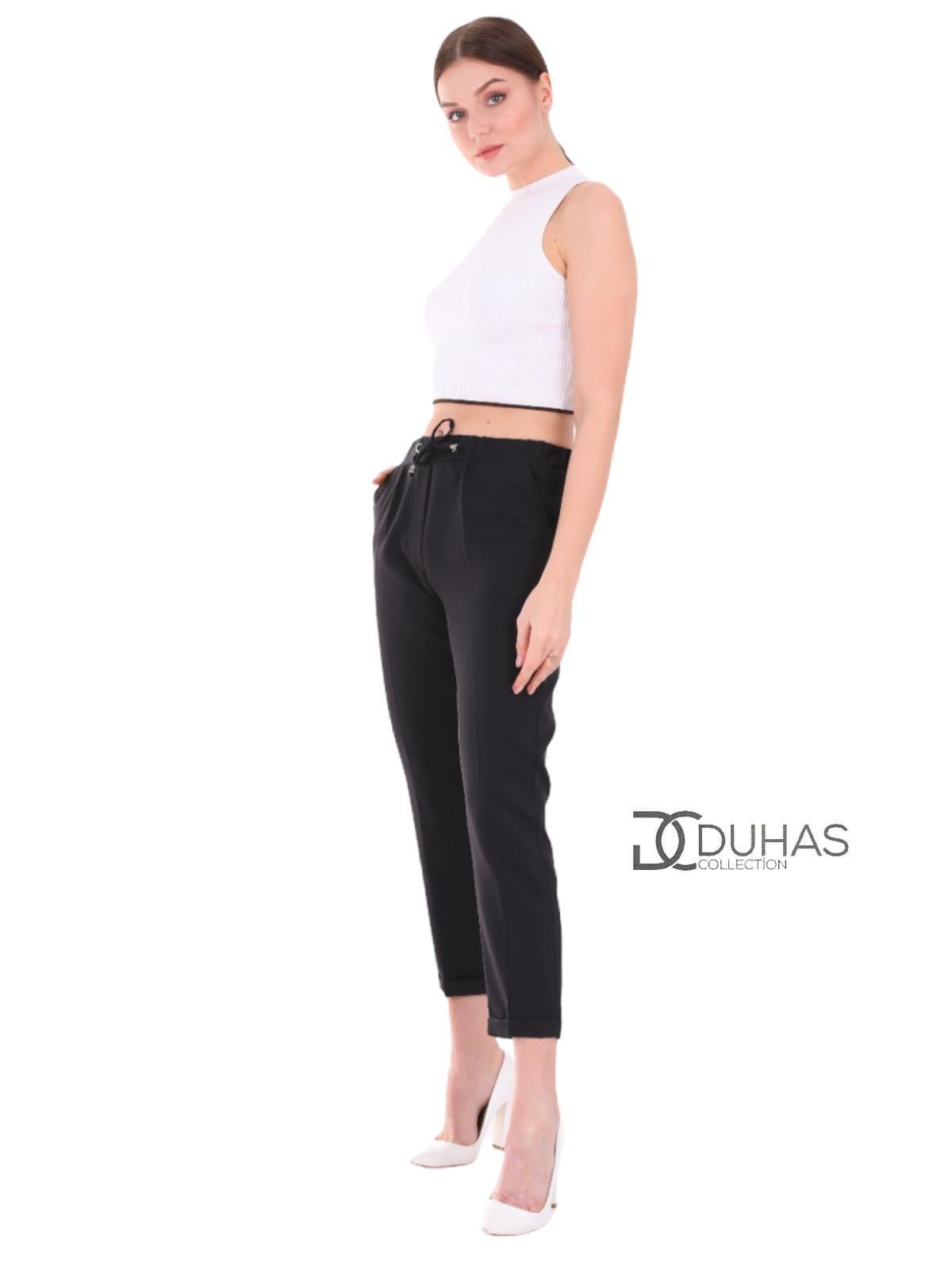 252 DUHAS KADIN KREP KUMAŞ DOUBLE PANTOLON - SİYAH
