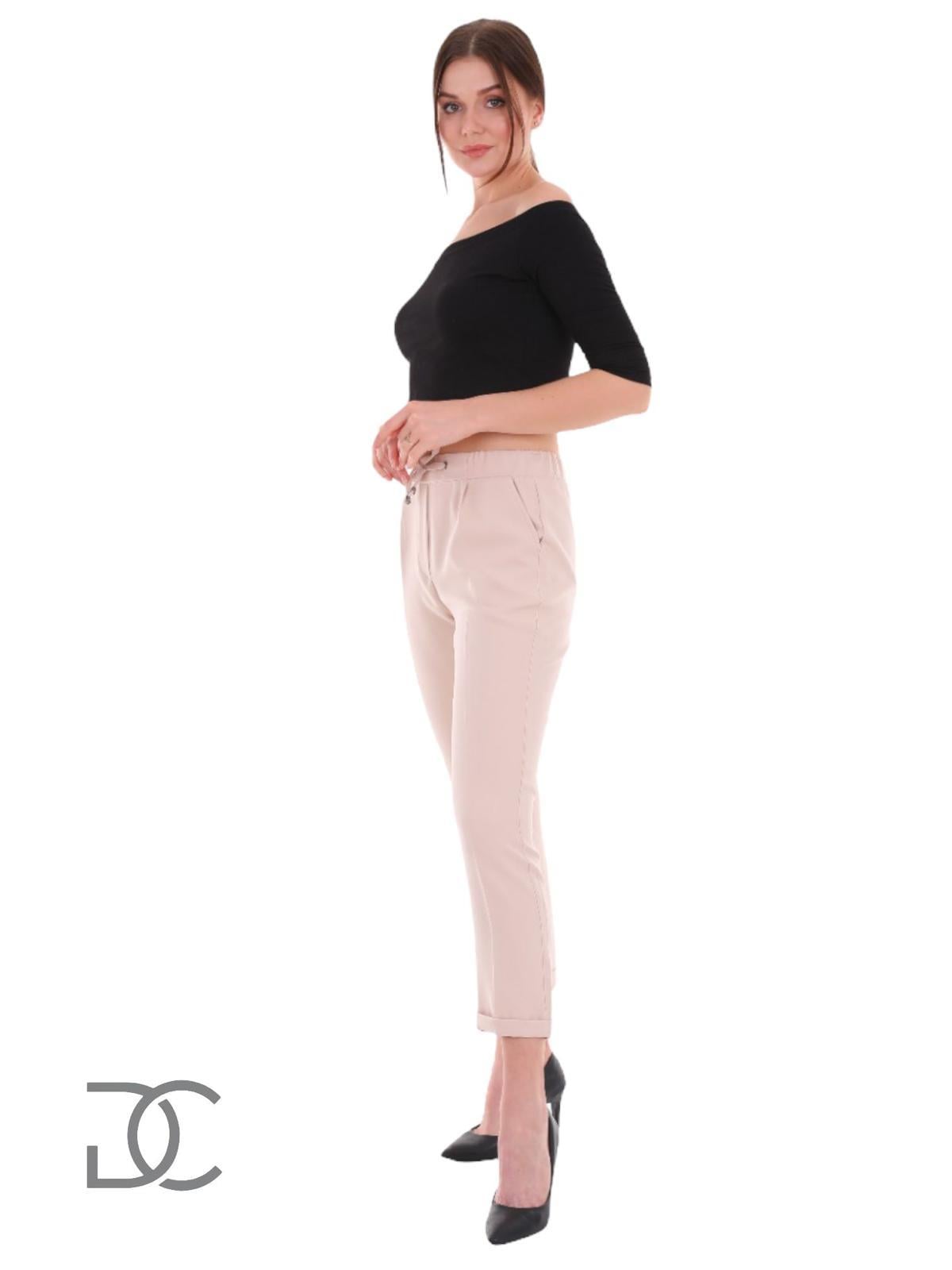 252 DUHAS KADIN KREP KUMAŞ DOUBLE PANTOLON - KREM