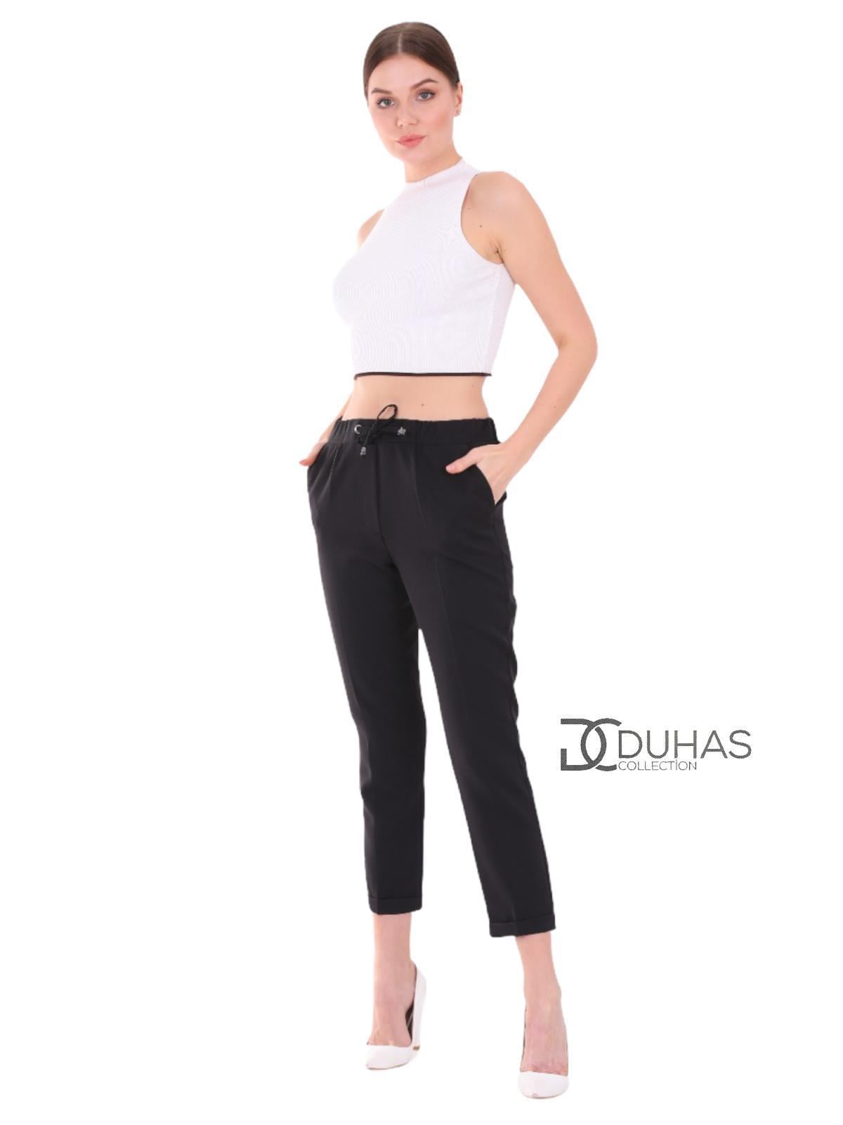 252 DUHAS KADIN KREP KUMAŞ DOUBLE PANTOLON - SİYAH