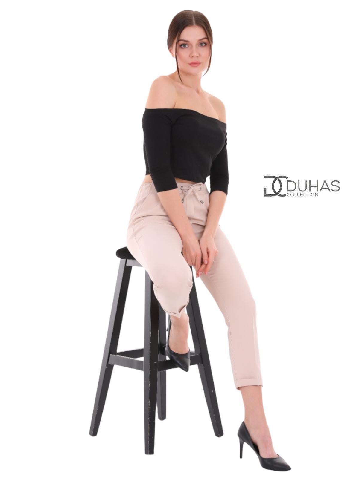 252 DUHAS KADIN KREP KUMAŞ DOUBLE PANTOLON - KREM