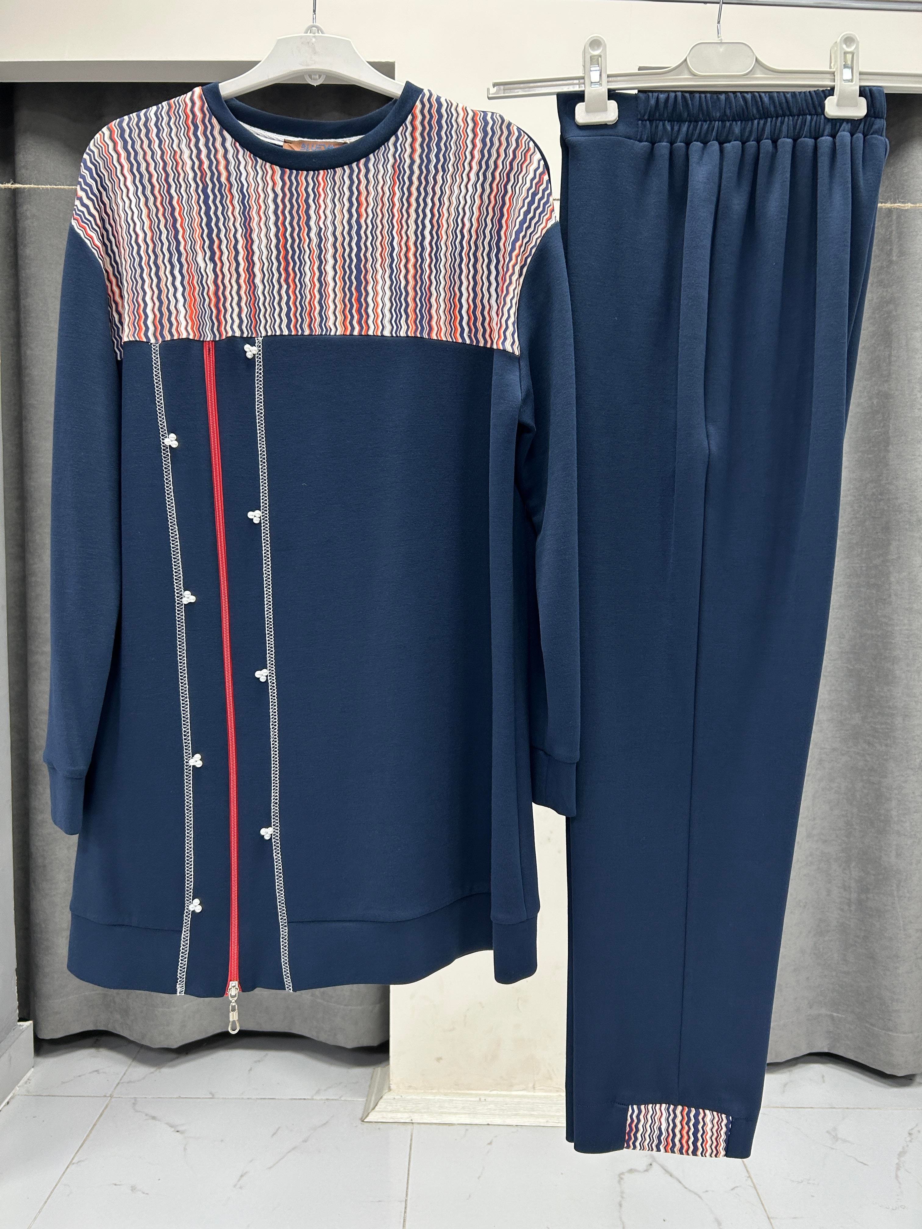 2717-TP-25Y BLUEVA BAMBU MODAL TUNİK PANTOLONLU TAKIM - LACİVERT