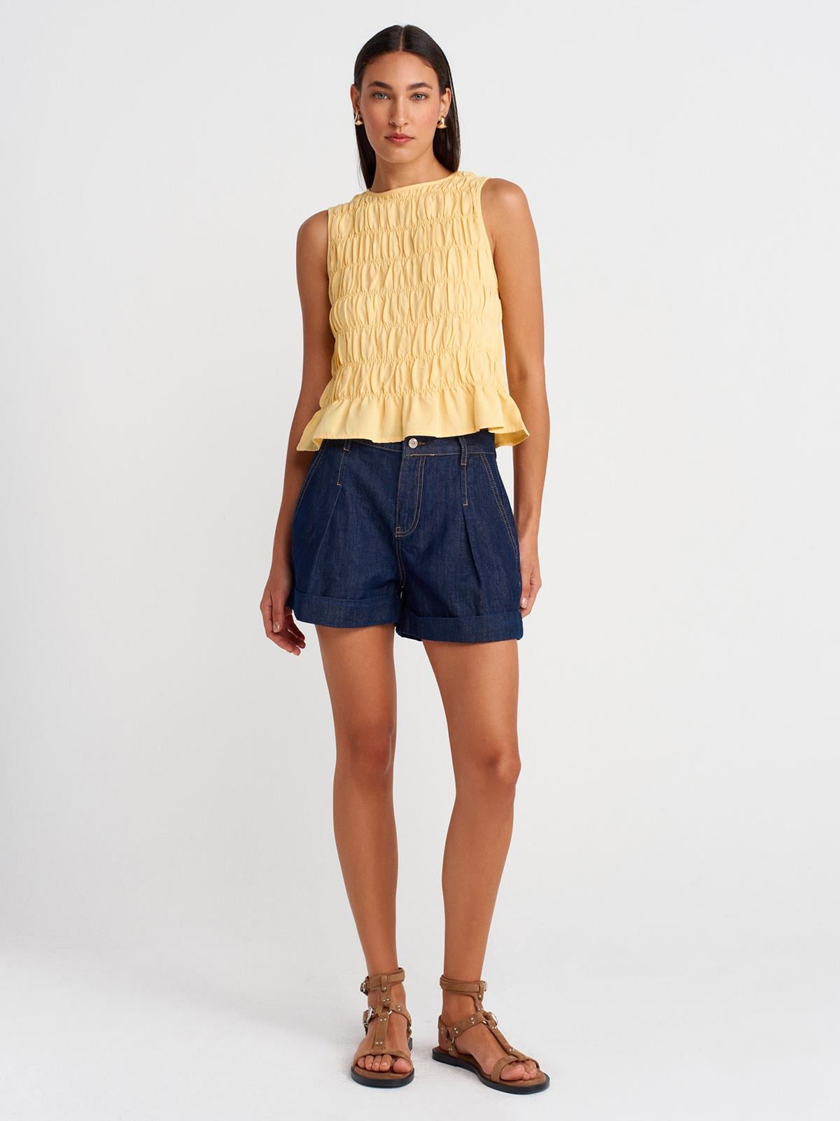 KOLSUZ CROP BLUZ (SARI)