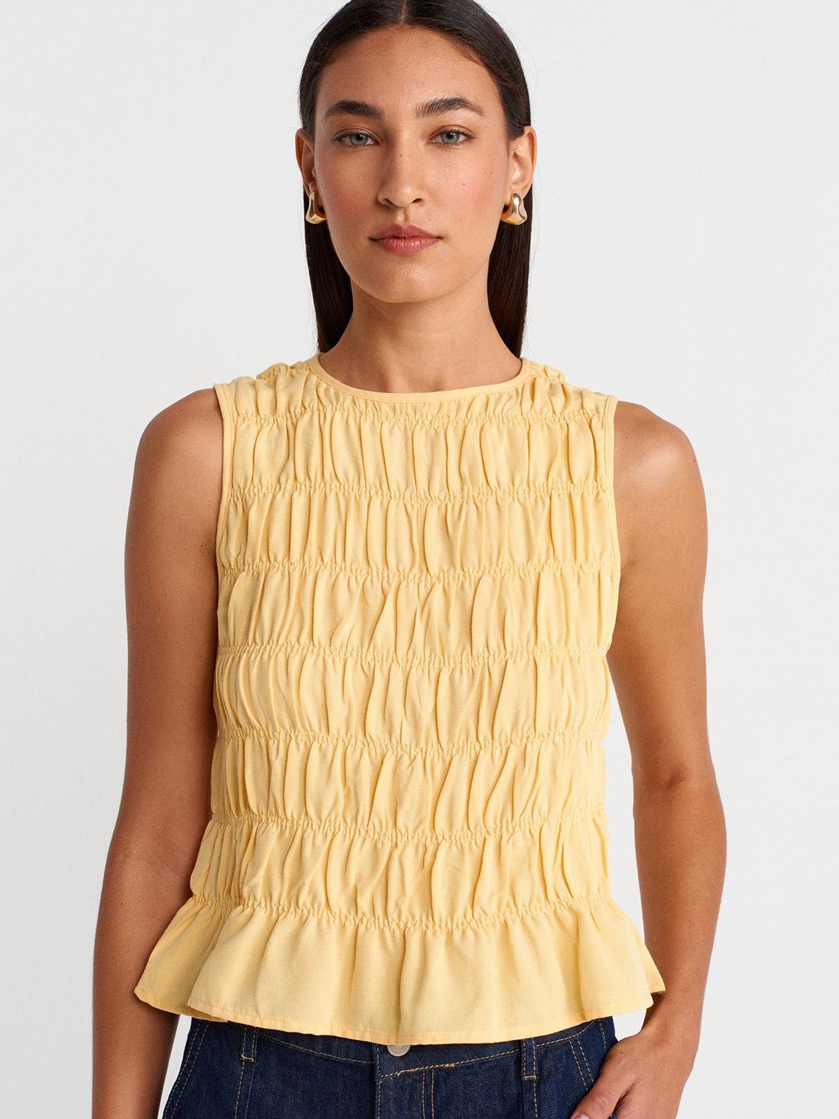KOLSUZ CROP BLUZ (SARI)