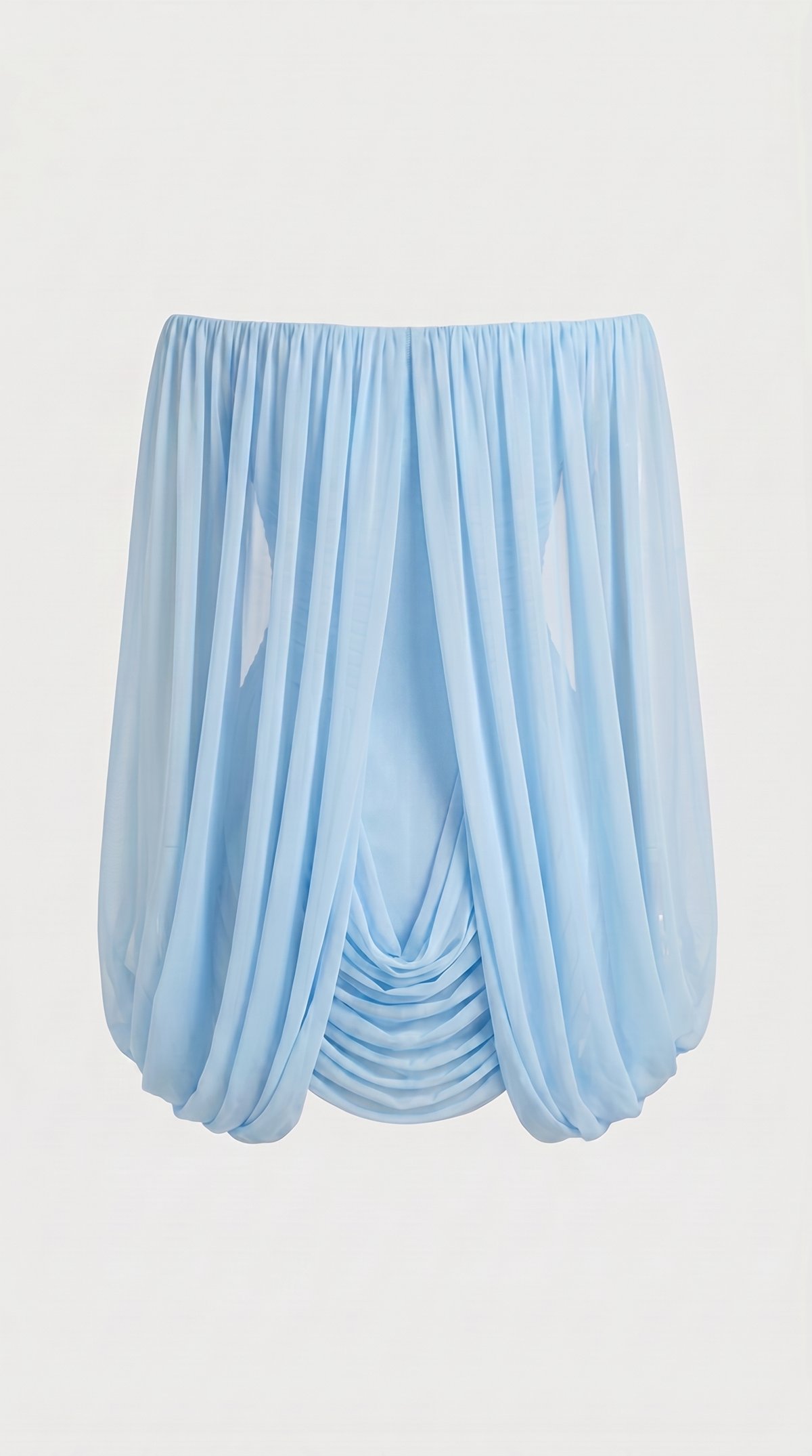 Drape Detaylı Mavi Pelerinli Mini Elbise