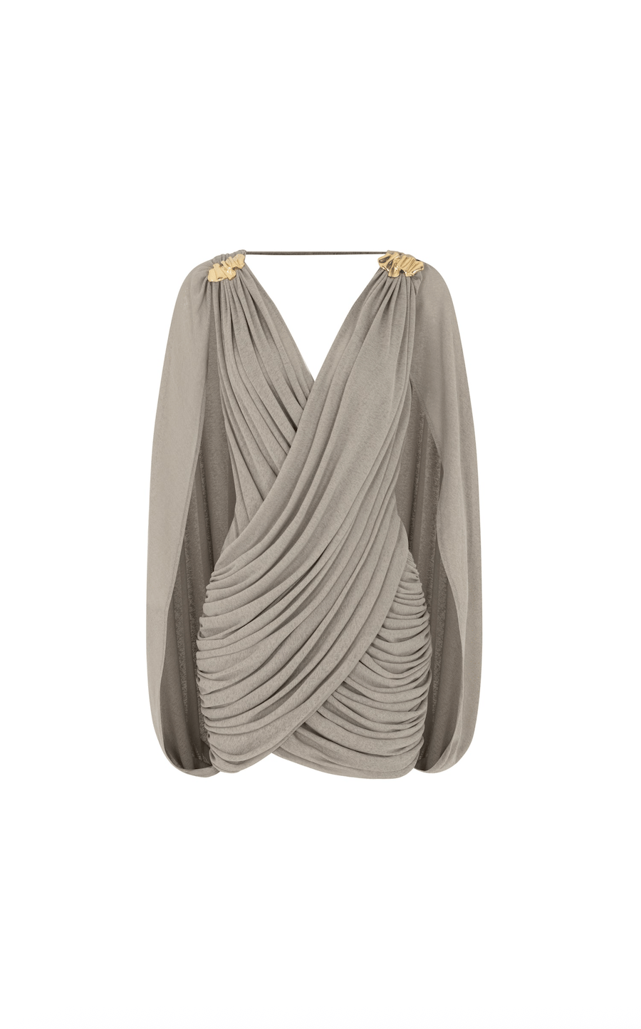Drape Detaylı Pelerinli Mini Elbise