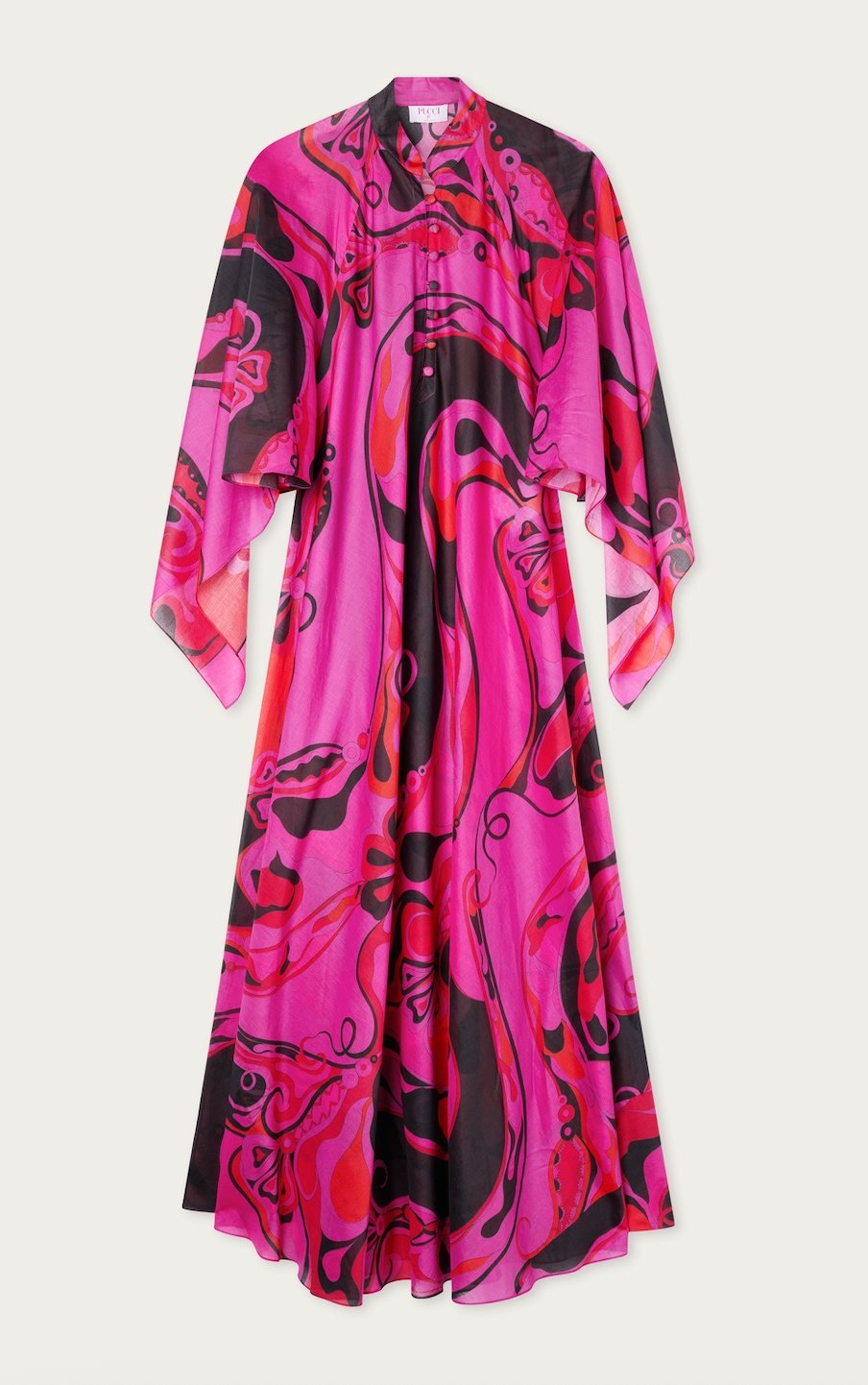 Pembe Uzun Kollu Desenli Uzun Kaftan Elbise