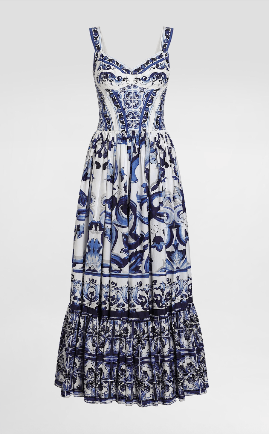 Premium Blue Ethnic Patterned Majolica Long Dress