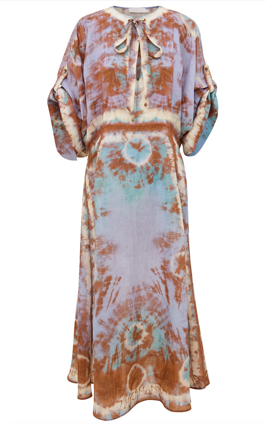 Premium Yırtmaçlı Batik Desenli Midi Elbise