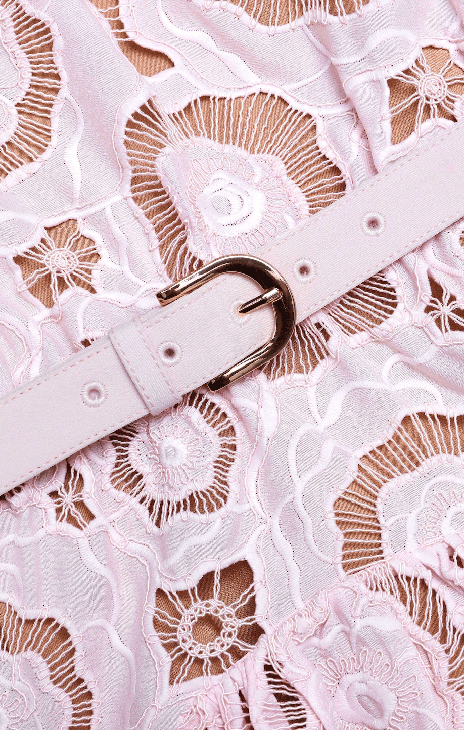 Tasarım Pembe Dantelli Bebe Yaka Kemerli Mini Elbise