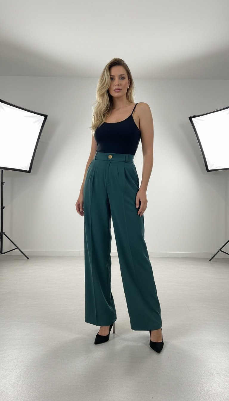 YEŞİL RENK LASTİKLİ BEL PANTOLON