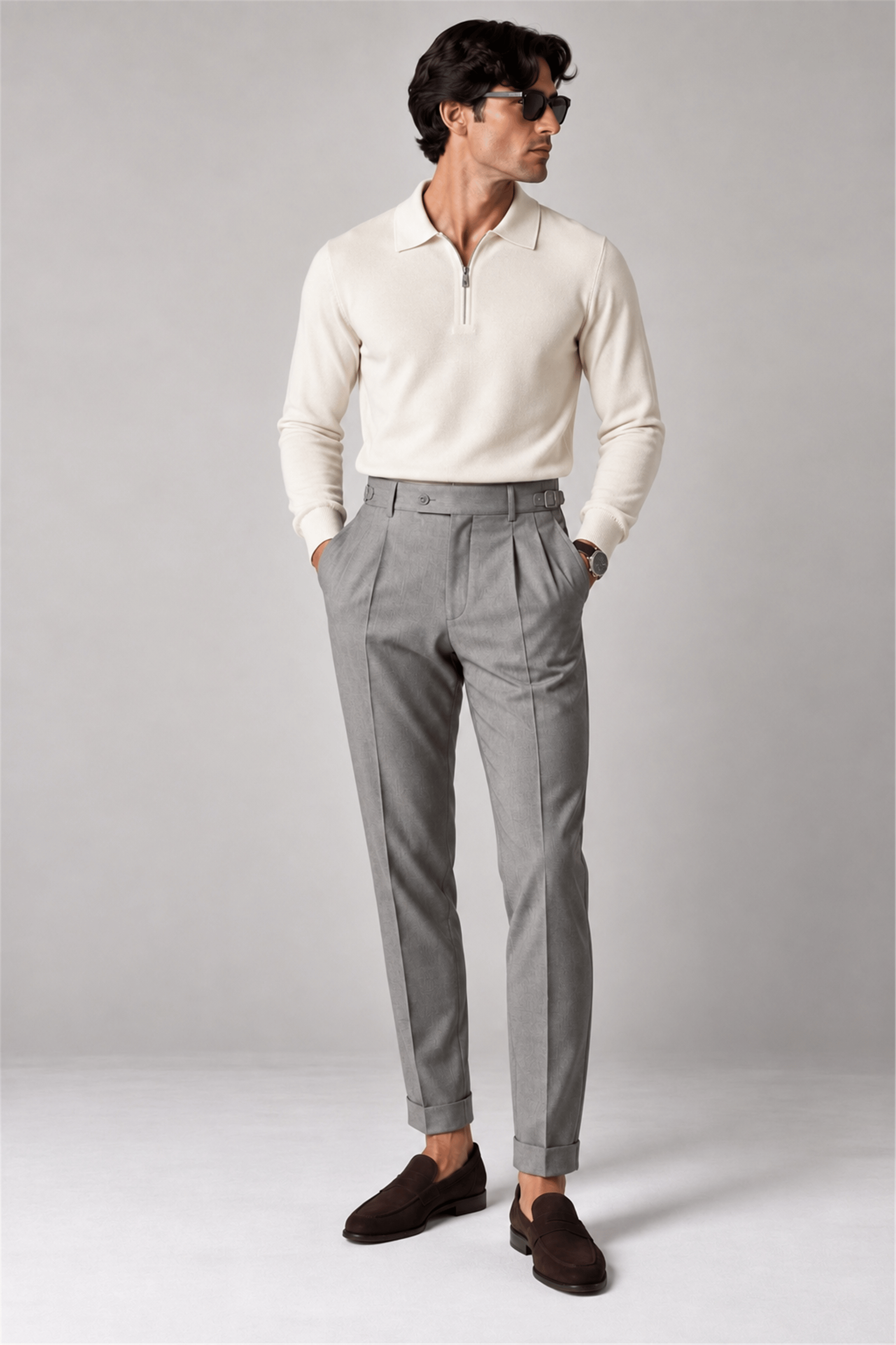 Cotton Cashmere Half-Zip Polo