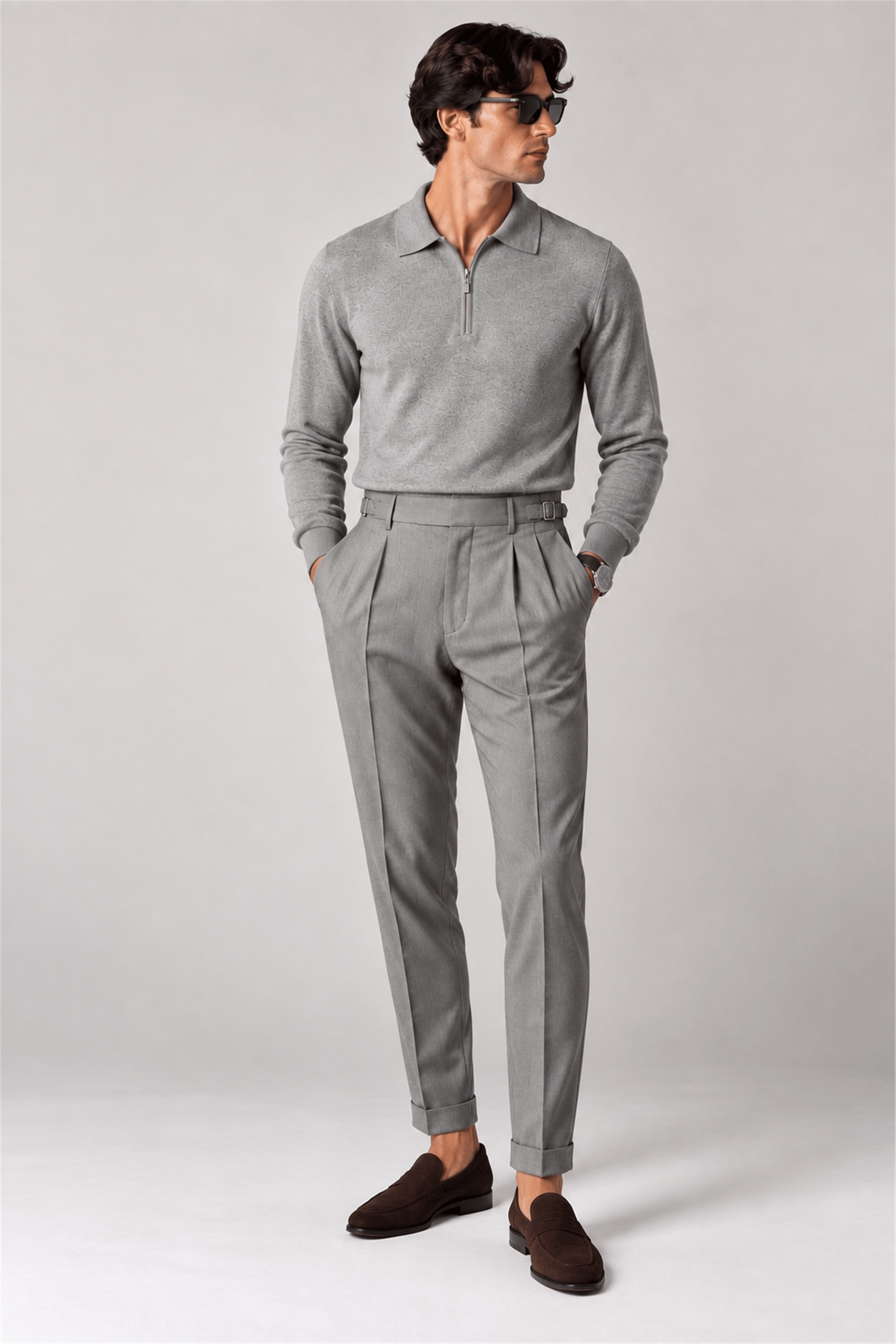 Cotton Cashmere Half-Zip Polo