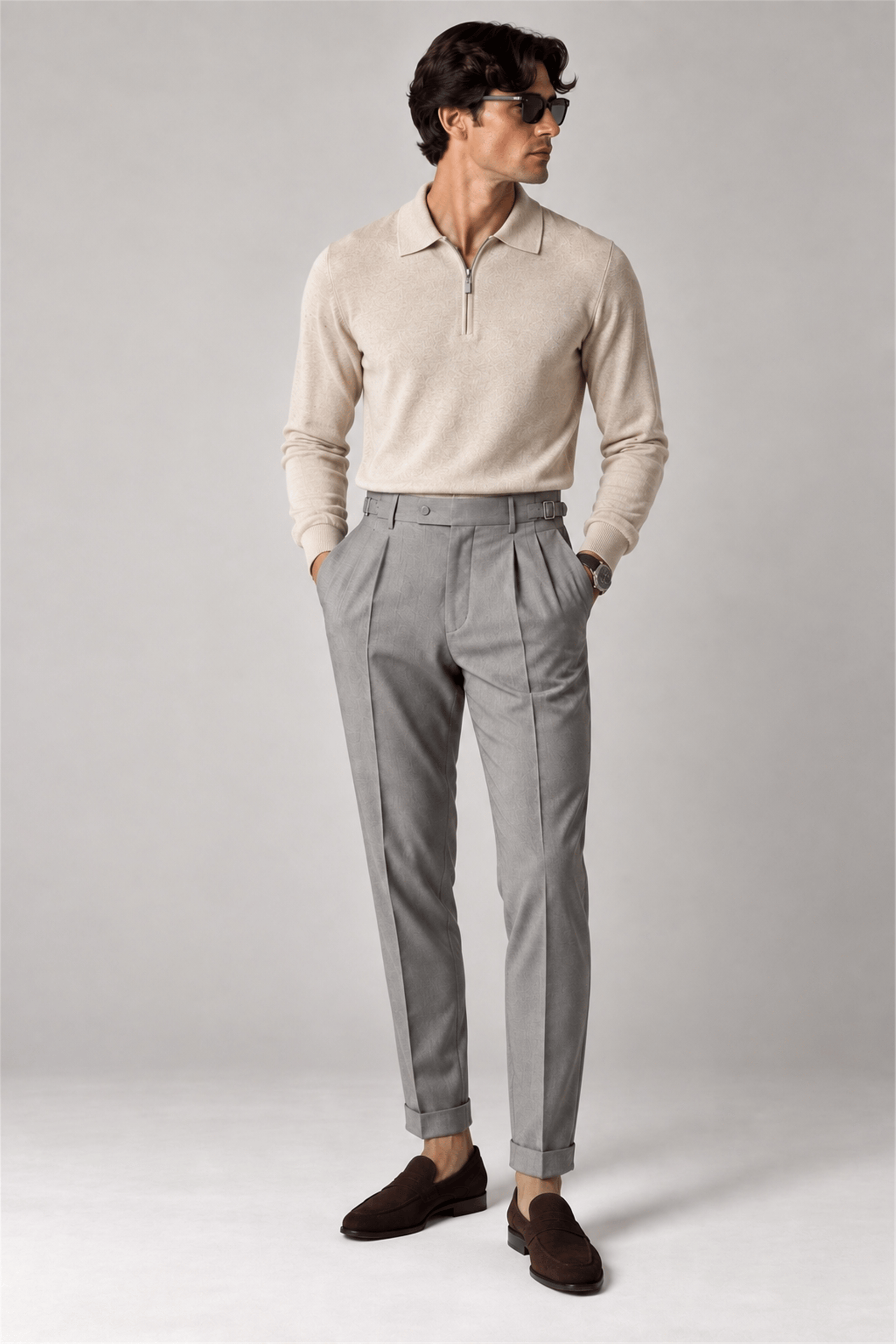 Cotton Cashmere Half-Zip Polo