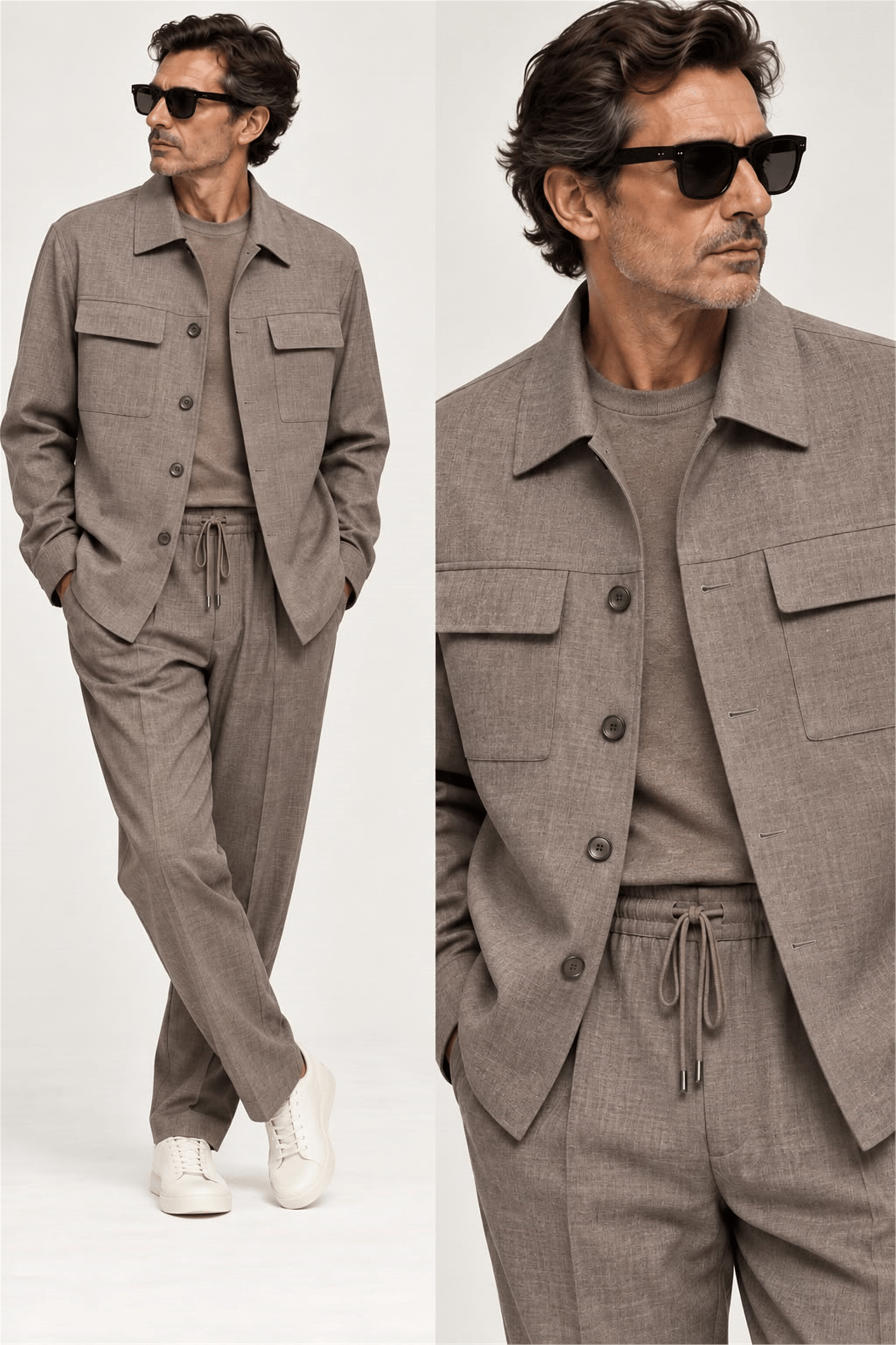 FK Pure Wool Mélange Smart Casual Suit — Taupe Mélange