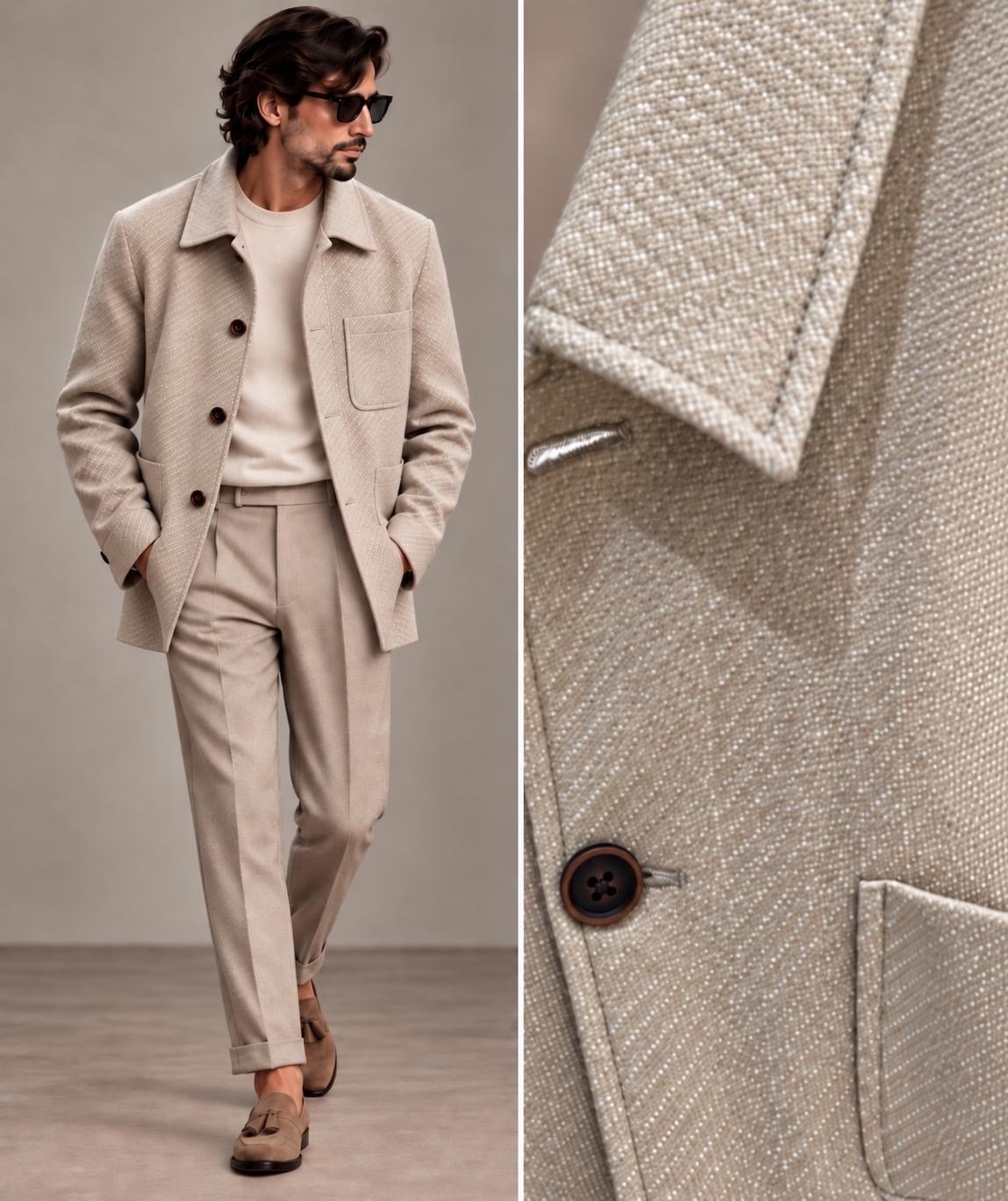 FK Textured Wool City Jacket — Sand Beige